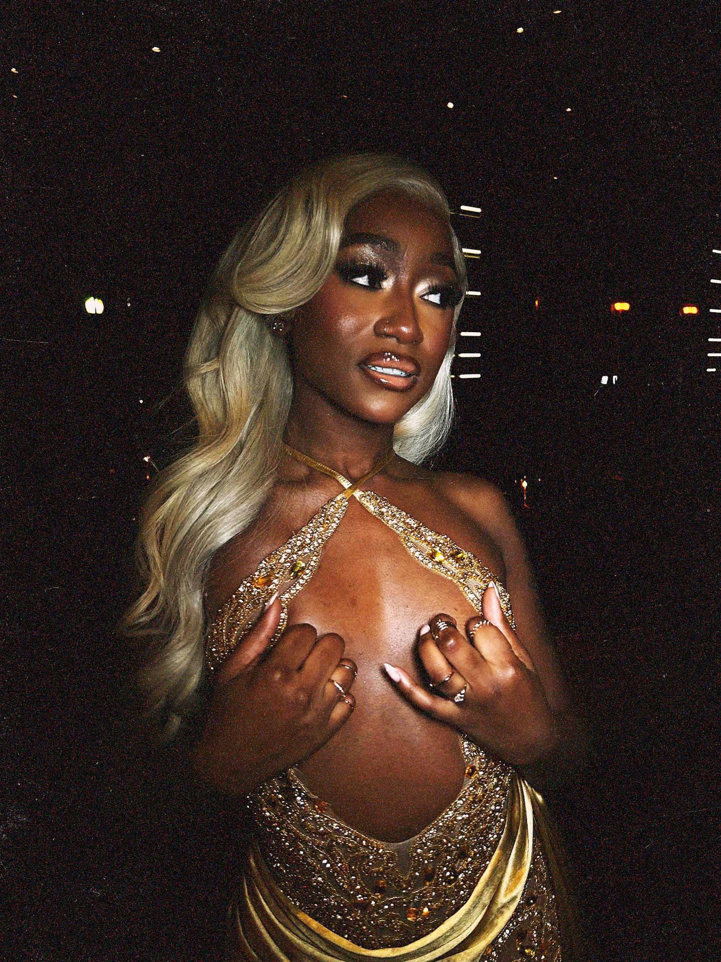 PREORDER ONLY The Golden Hour Rhinestone Mini Dress with Multi Tie Train