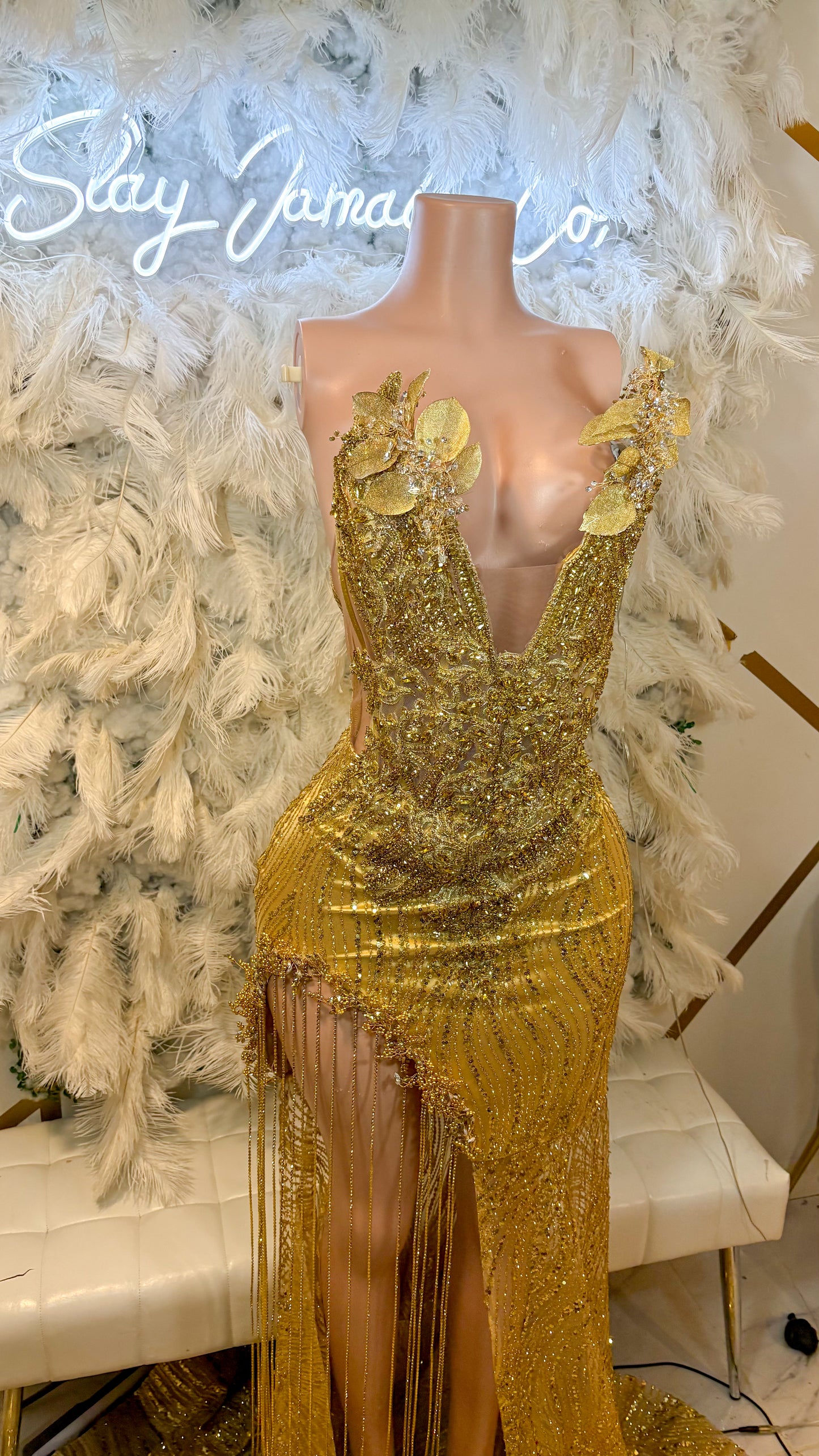 PREORDER ONLY Royalty Reimagine Luxe Rhinestone Maxi Dress with Extended Train Base