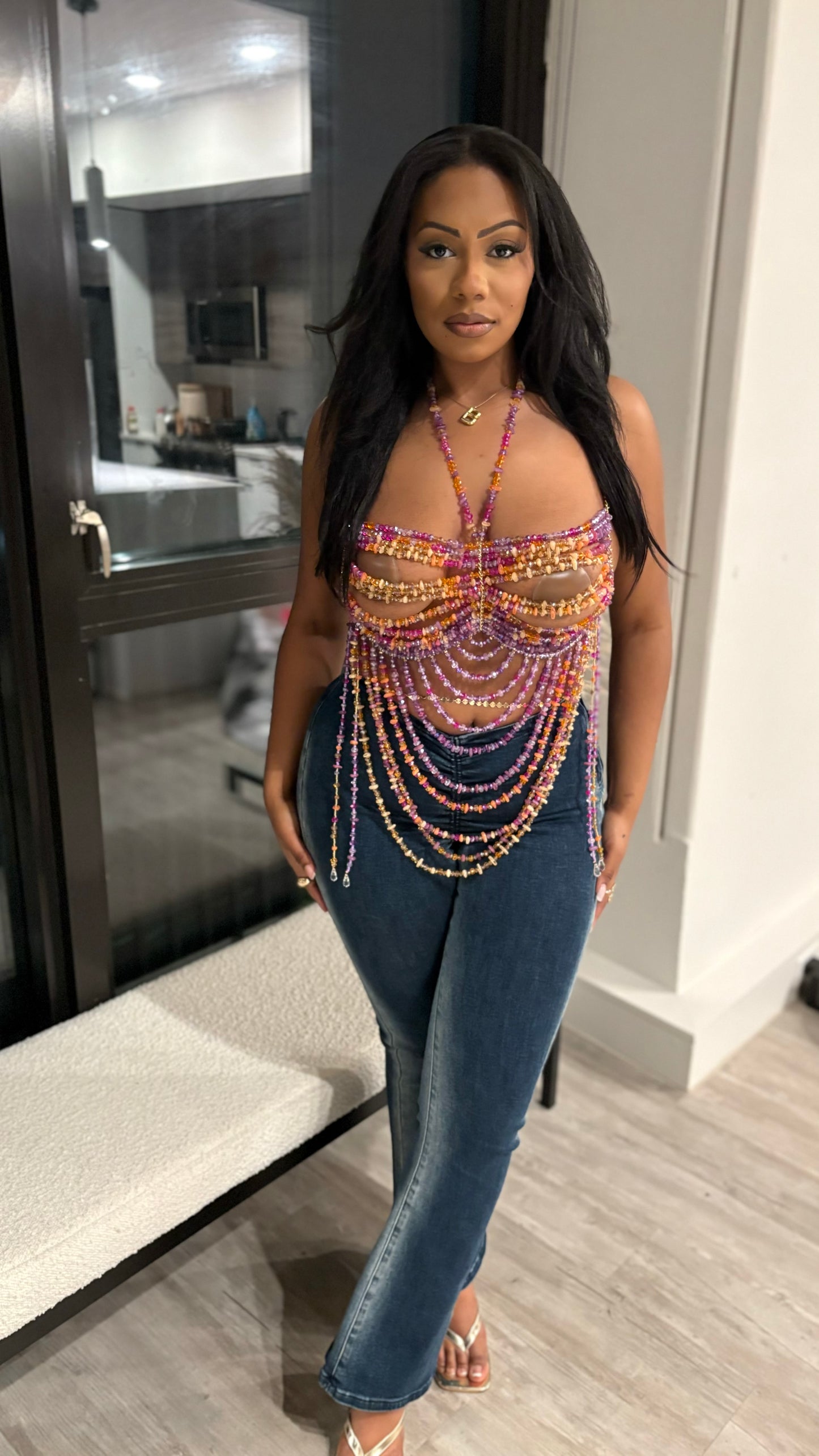 Escape To The Sunset Beaded Crop Top