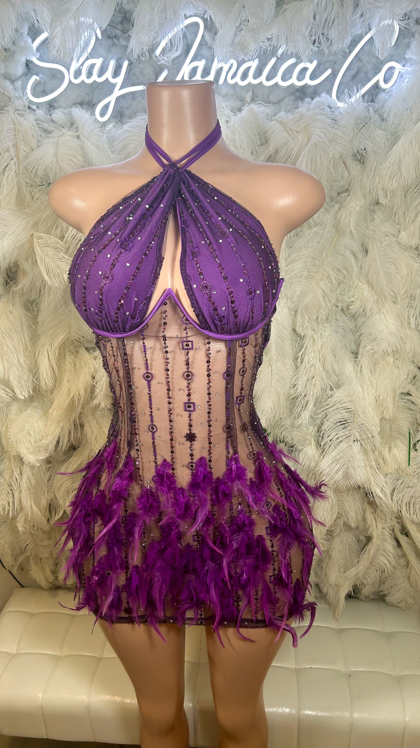 Stuck On You Feather Mini Dress