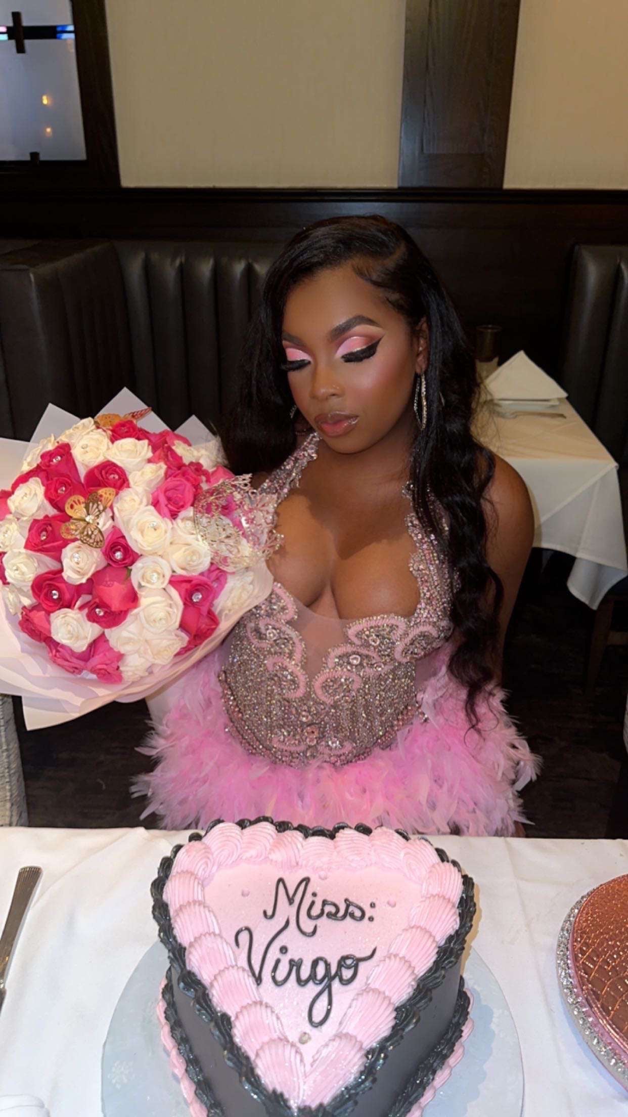 PREORDER ONLY Fine Wine Feather Luxury Rhinestone Dress-Pink