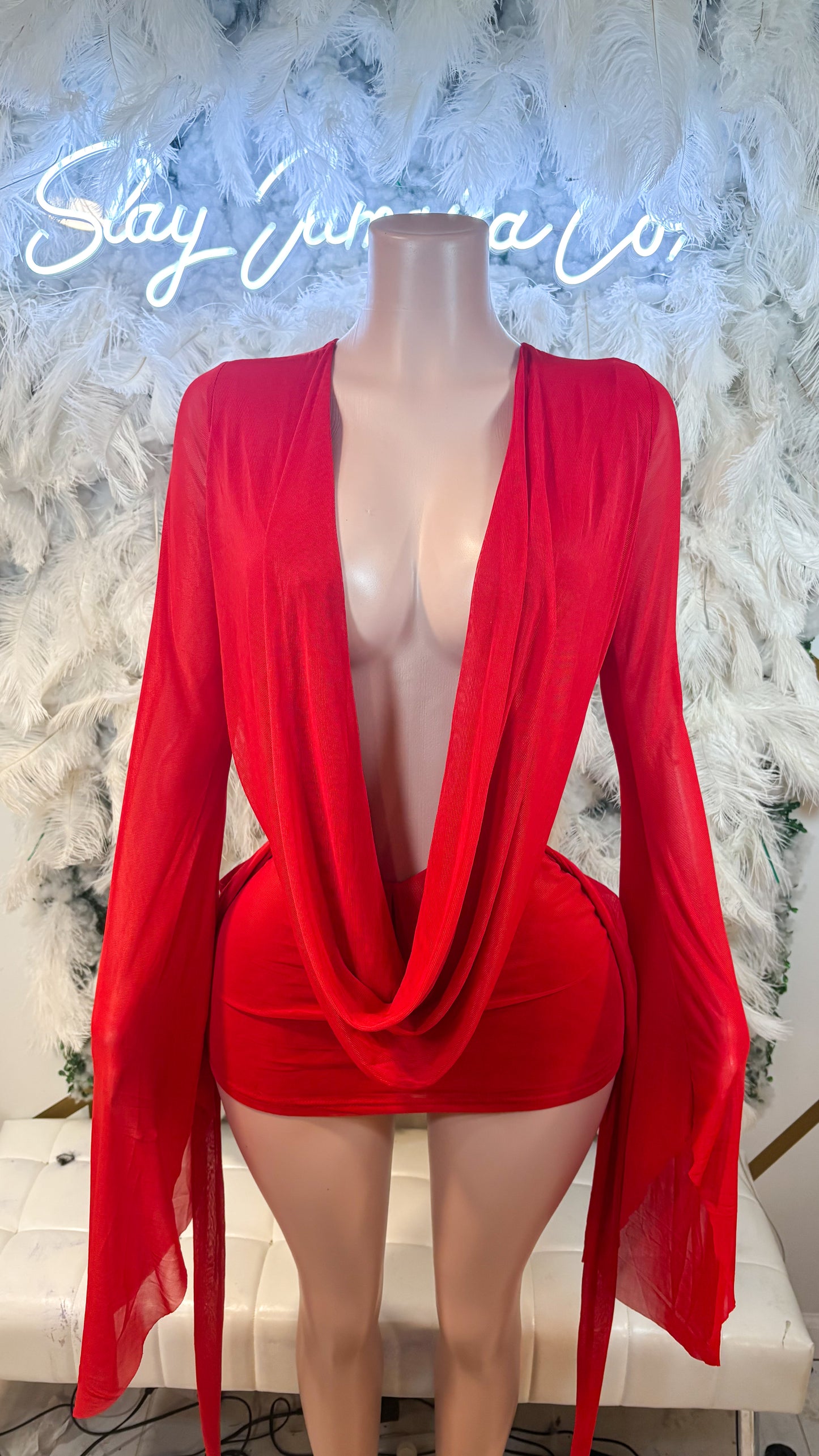 READY TO SHIP Her Main Attraction Draped Mesh Dress - Red