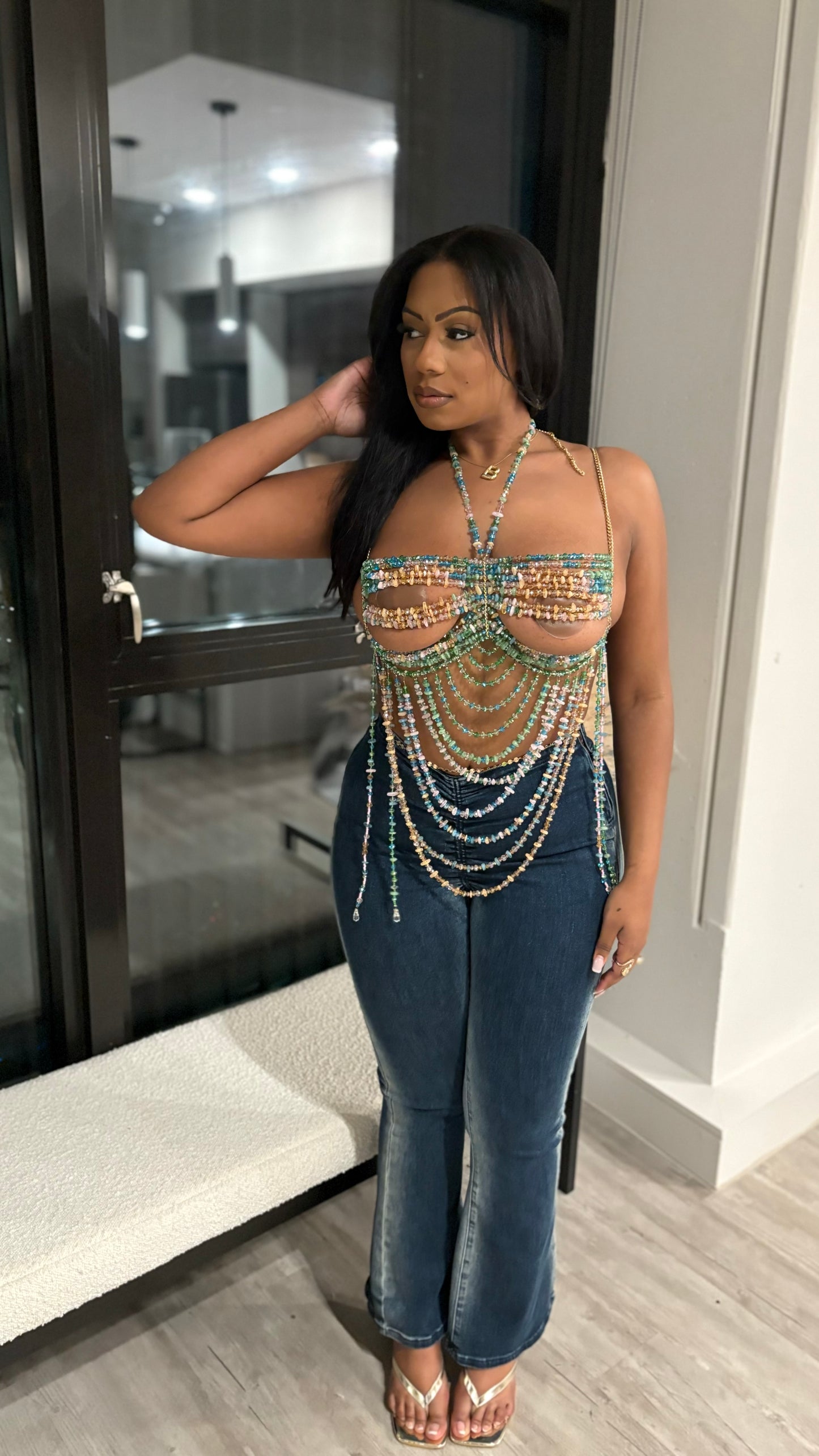 I Woke Up In Paradise Acrylic Beaded Top