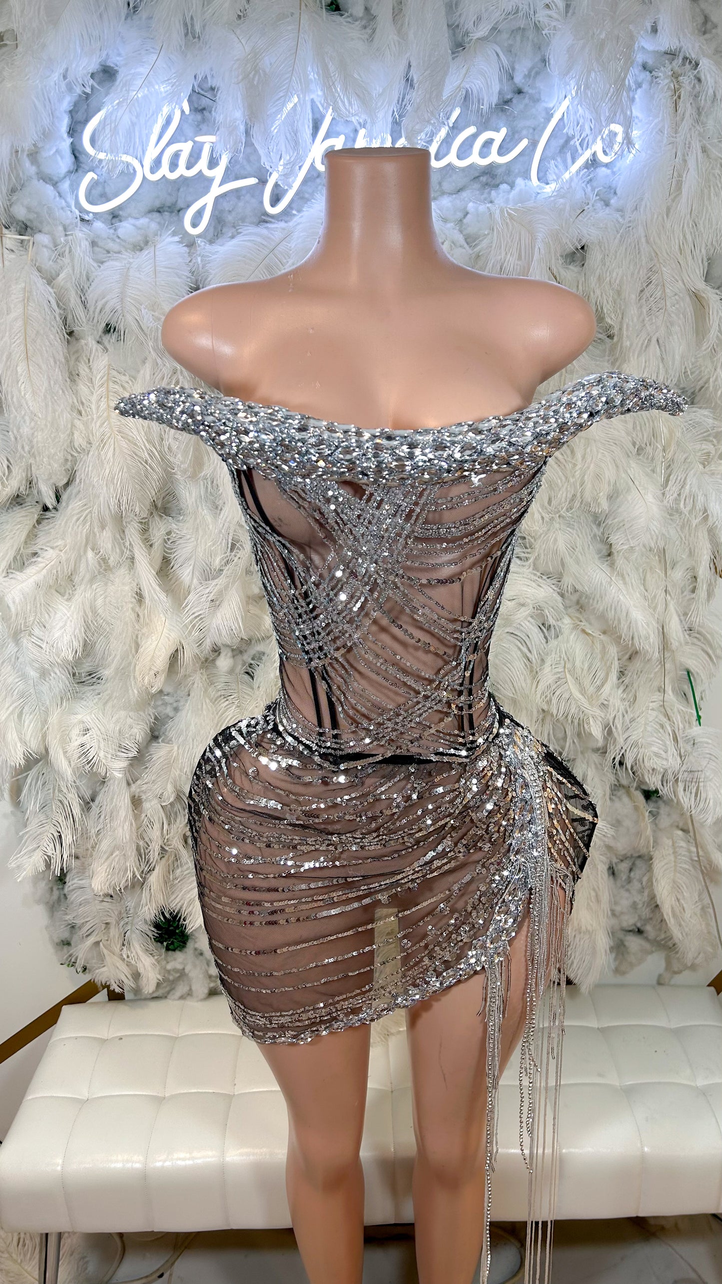 PREORDER ONLY Her Main Attraction Mesh Sequin Mini Dress