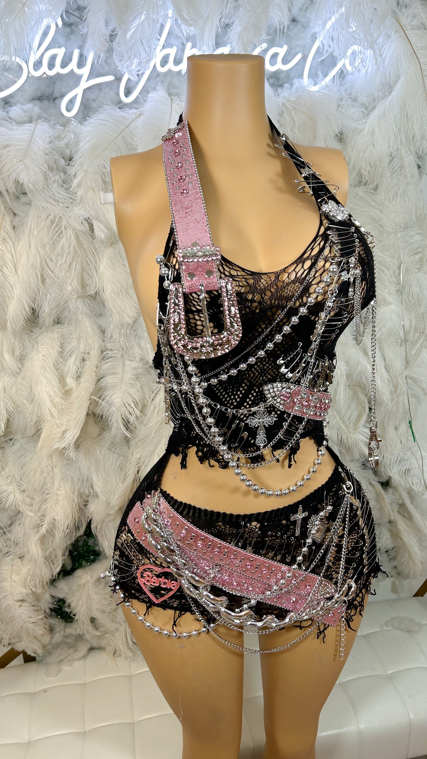 Baddies R Us Embellished Mesh Skirt Set
