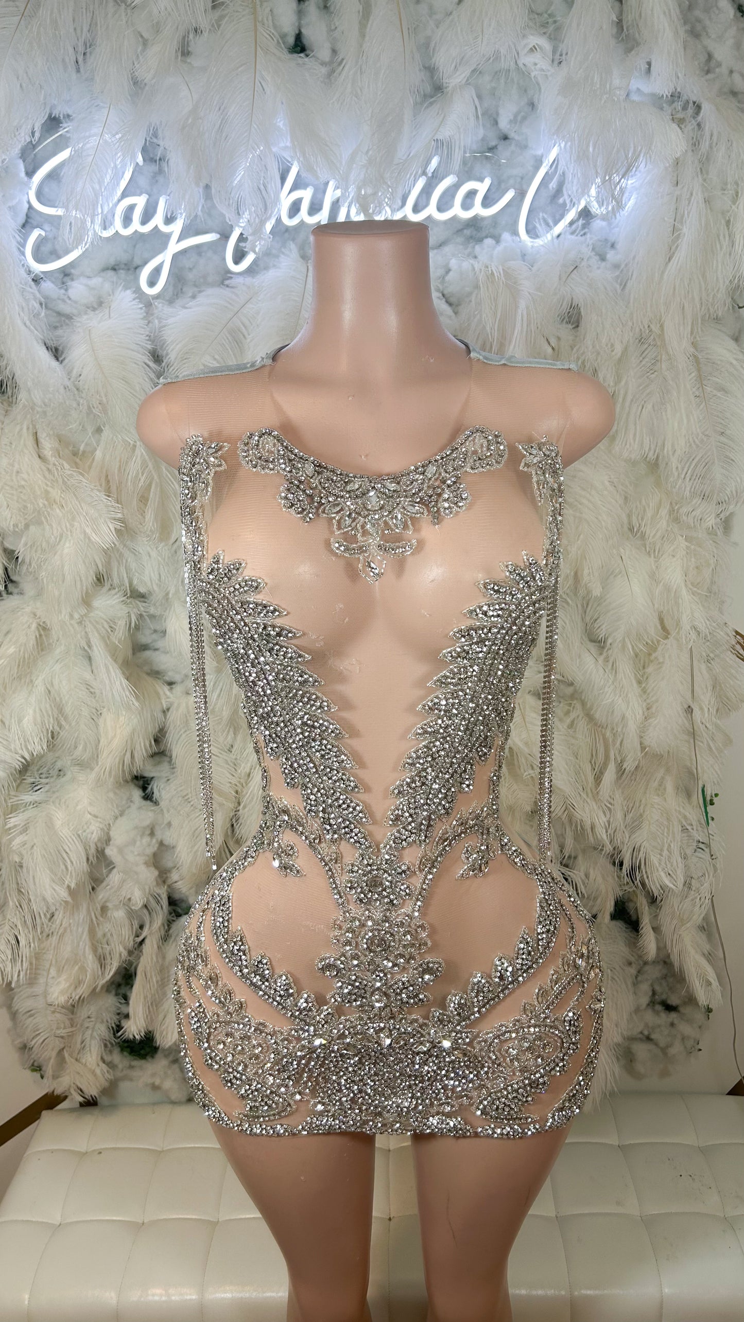 PREORDER ONLY SHIP First Place Doll Luxe Rhinestone Mesh Mini Dress