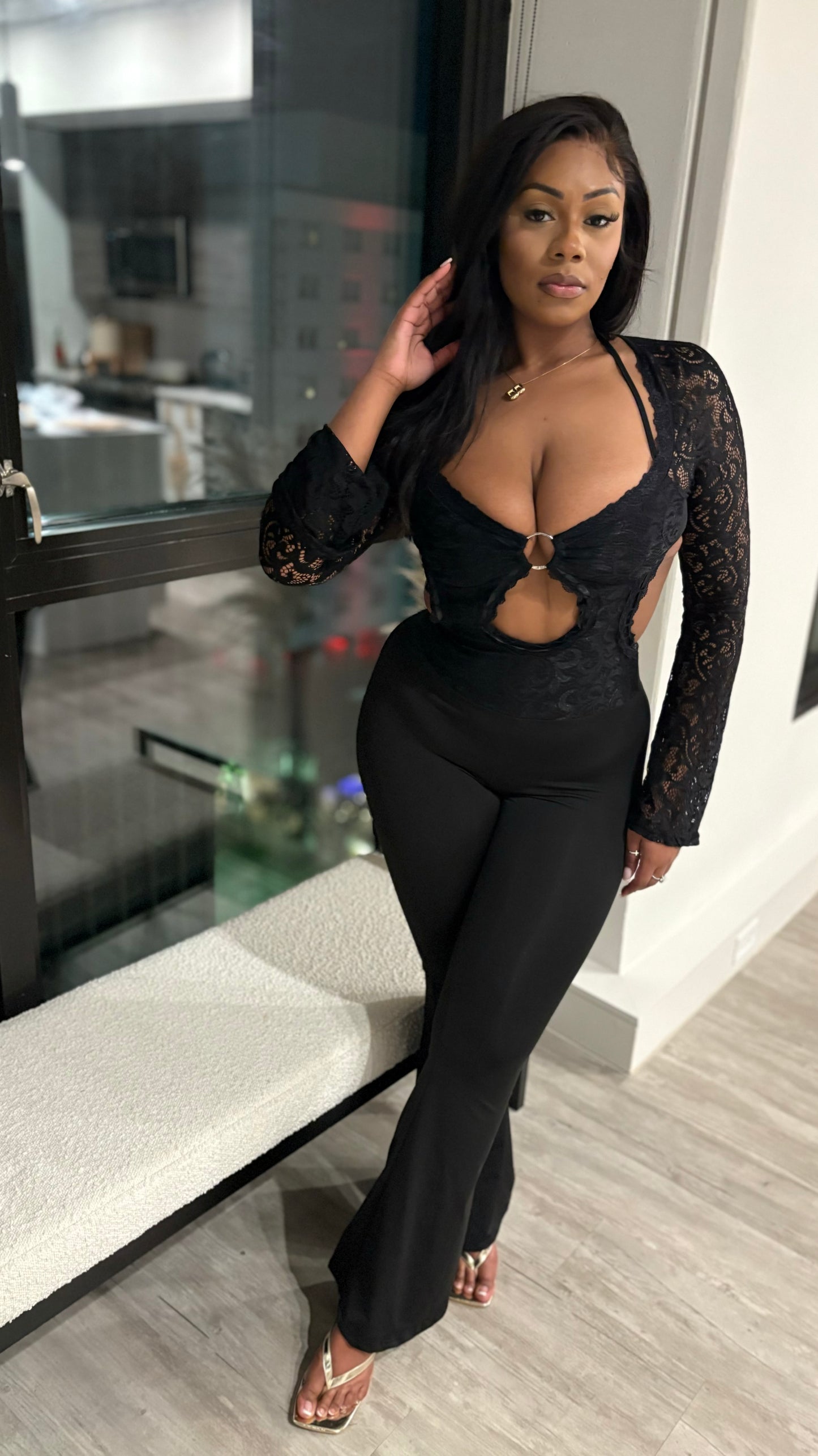 Chill , Just Vibe Lace Jumpsuit