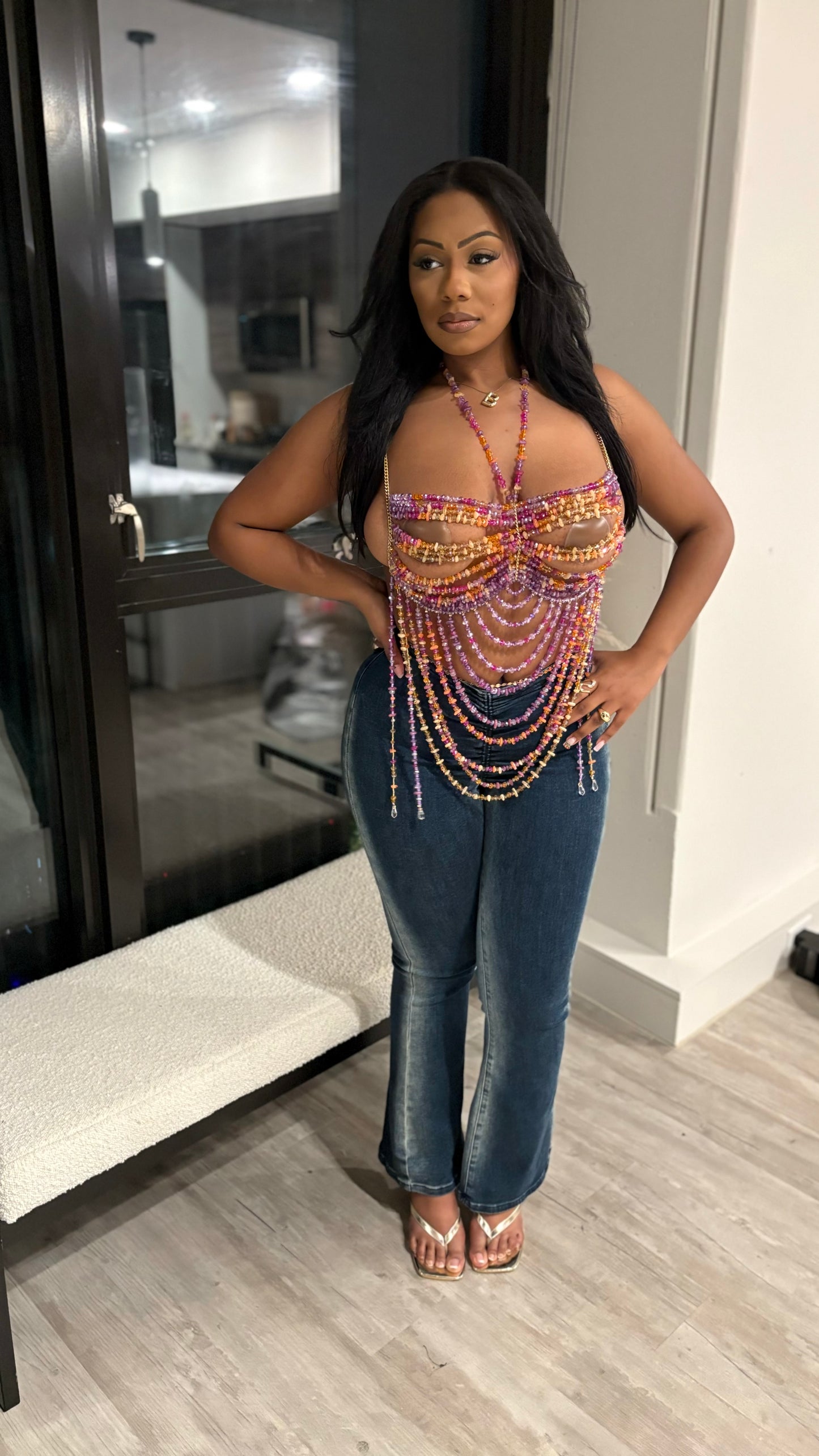 Escape To The Sunset Beaded Crop Top
