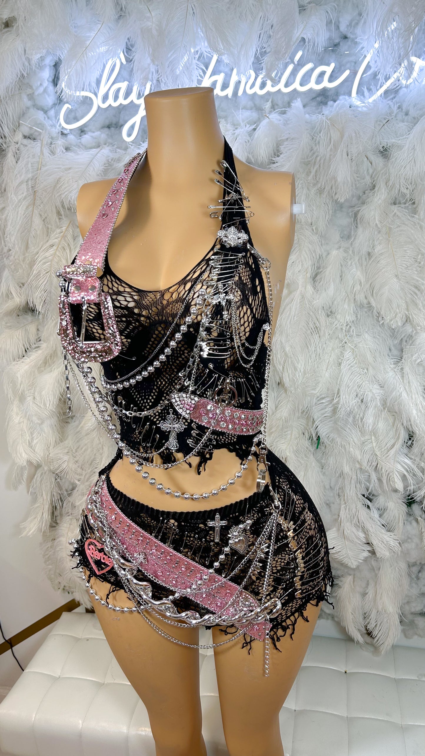 Baddies R Us Embellished Mesh Skirt Set