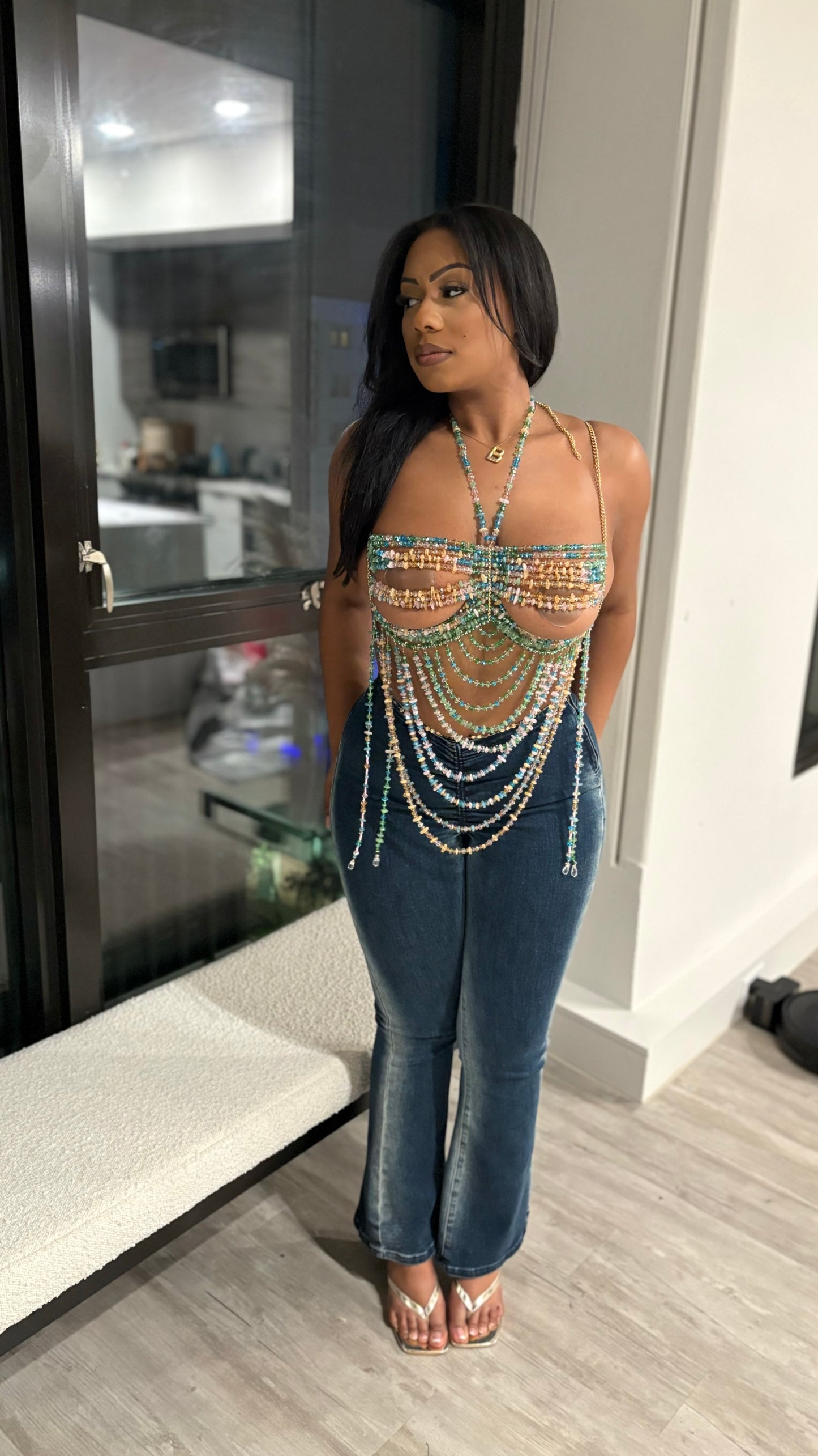 I Woke Up In Paradise Acrylic Beaded Top