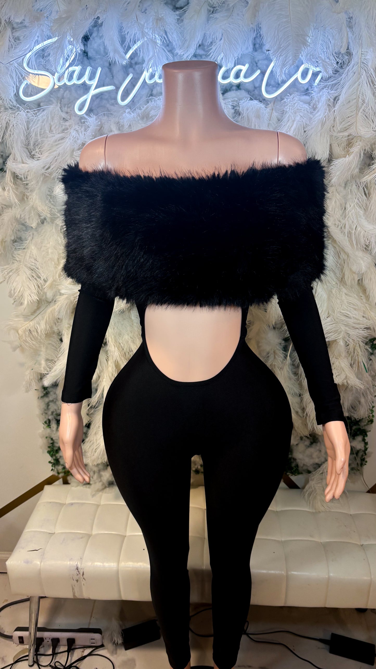 Femme Aura Fur Jumpsuit - Black