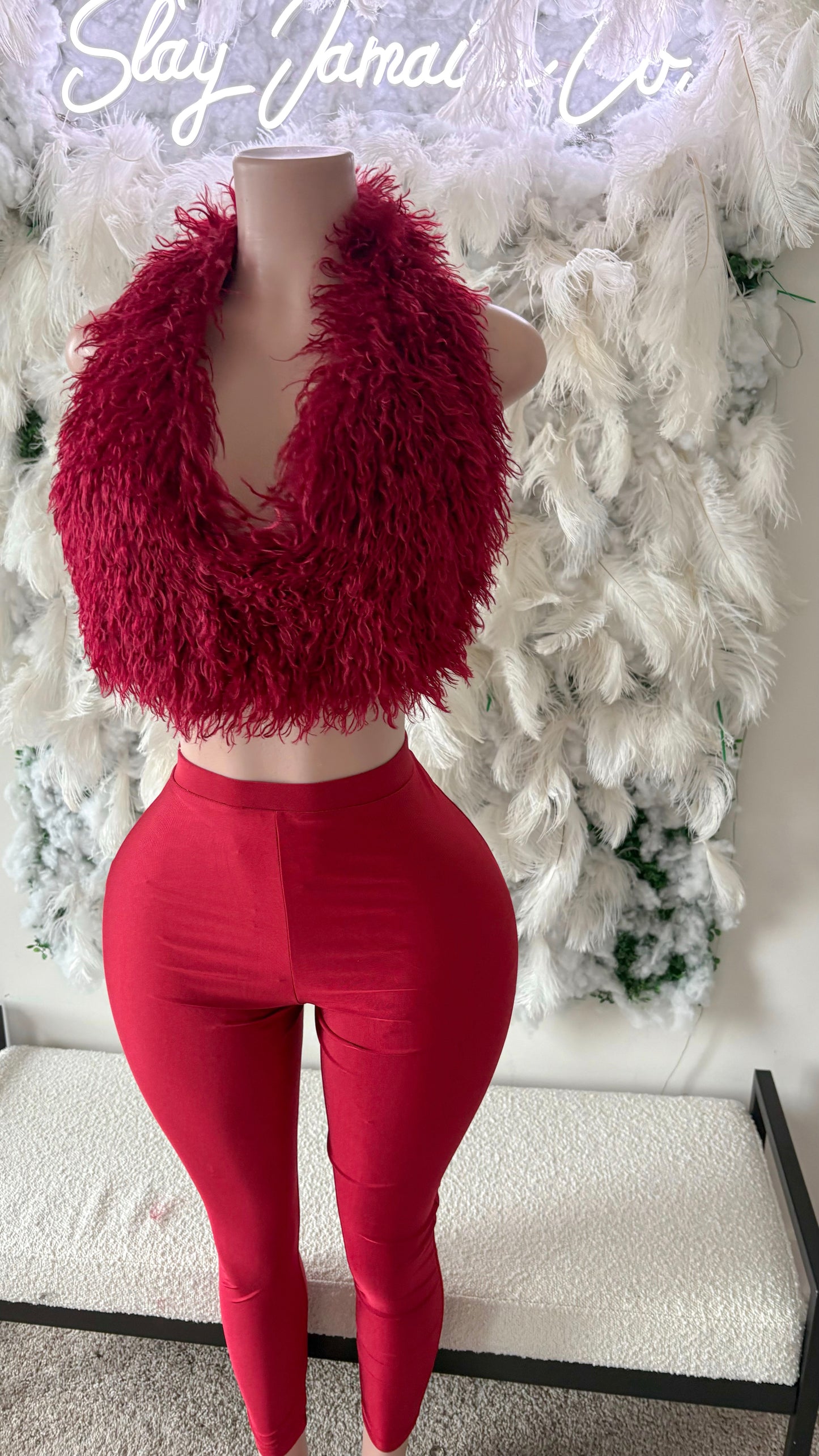I Stay Hot Mongolian Fur Pants Two Piece Set