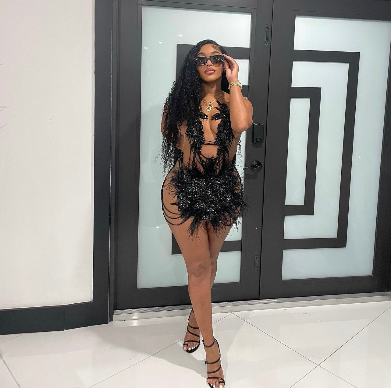 PREORDER ONLY Dark Fantasy Rhinestone Feather Luxe Mini Dress