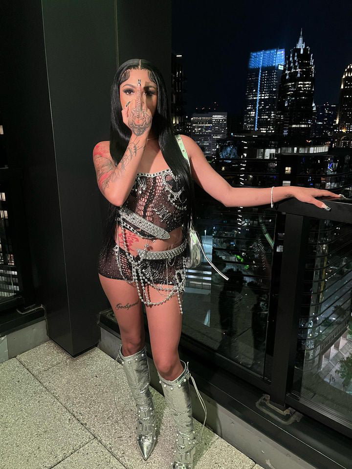 Gag City Embellished Mesh Skirt Set