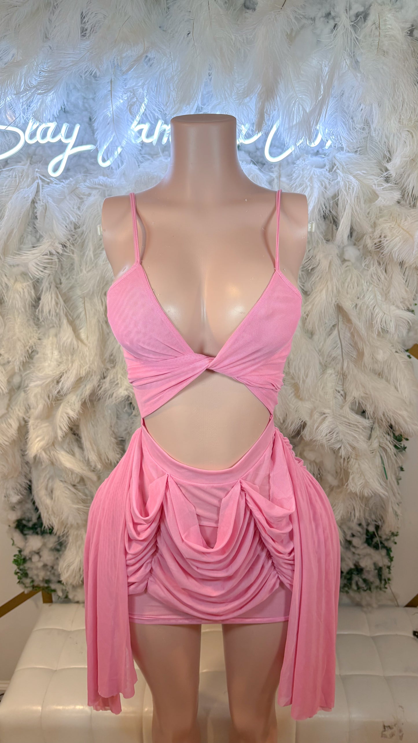 On An Island Mesh Draped Mini Dress