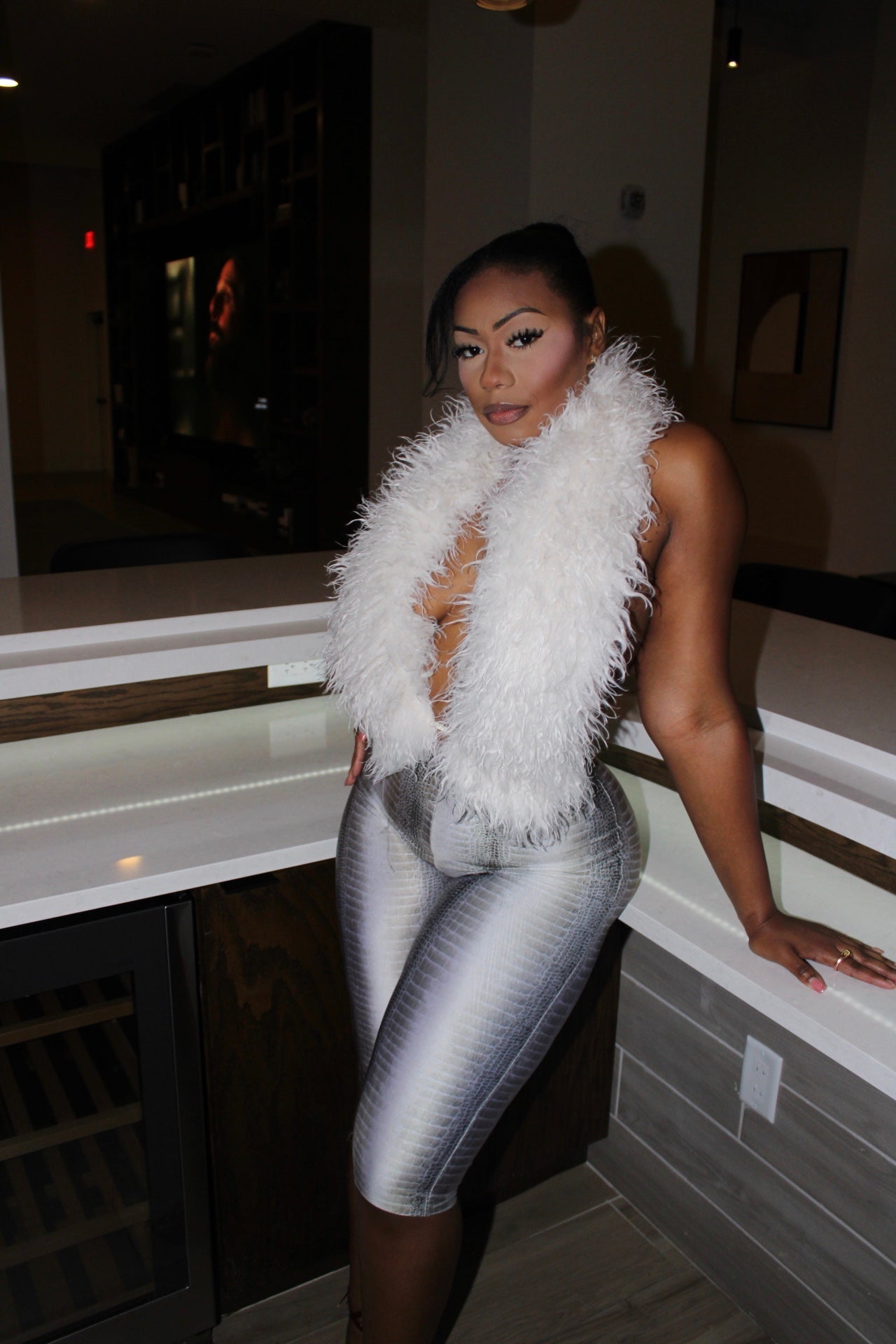 READY TO SHIP Venom Snakeprint Mongolian Fur Capri Set