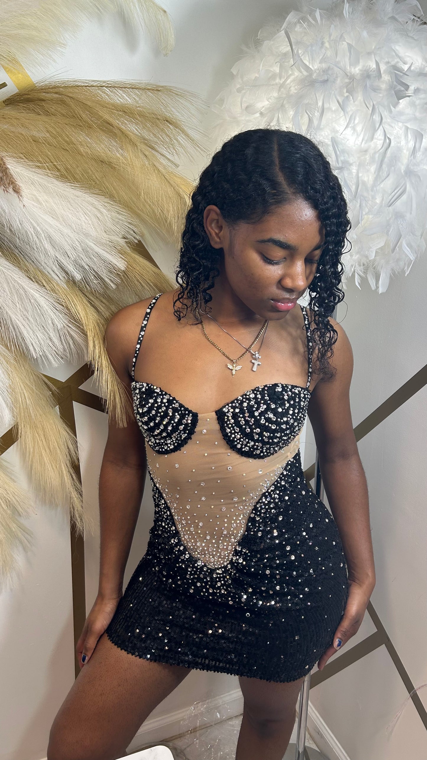 Baddie Trouble Sequin Rhinestone Mini Dress