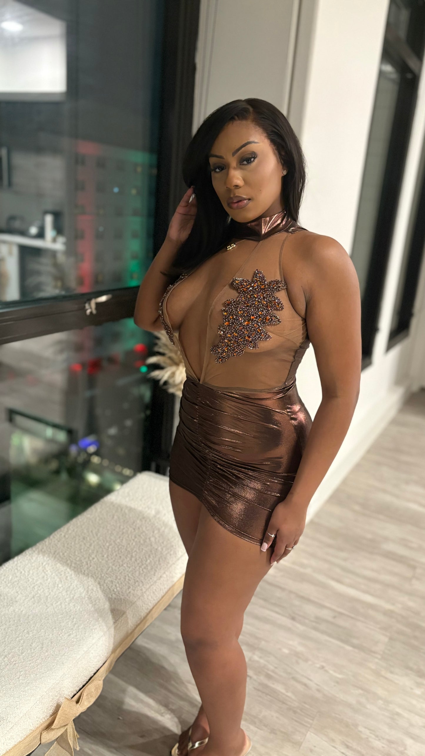 Melanin Dreams Rhinestone Mini Dress