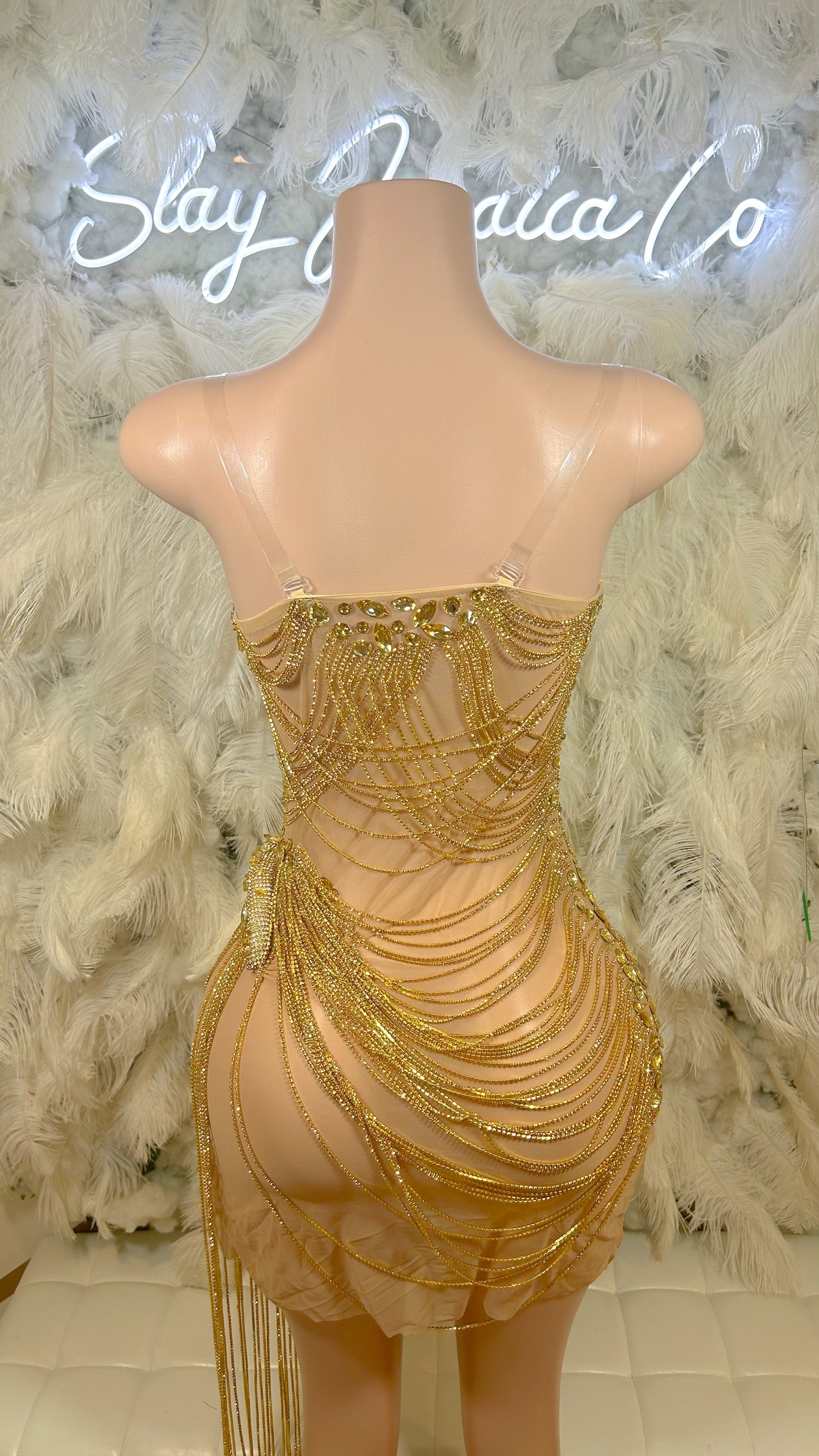 PREORDER ONLY Layla's Top Pick Luxury Chained Corset Mini Dress- GOLD