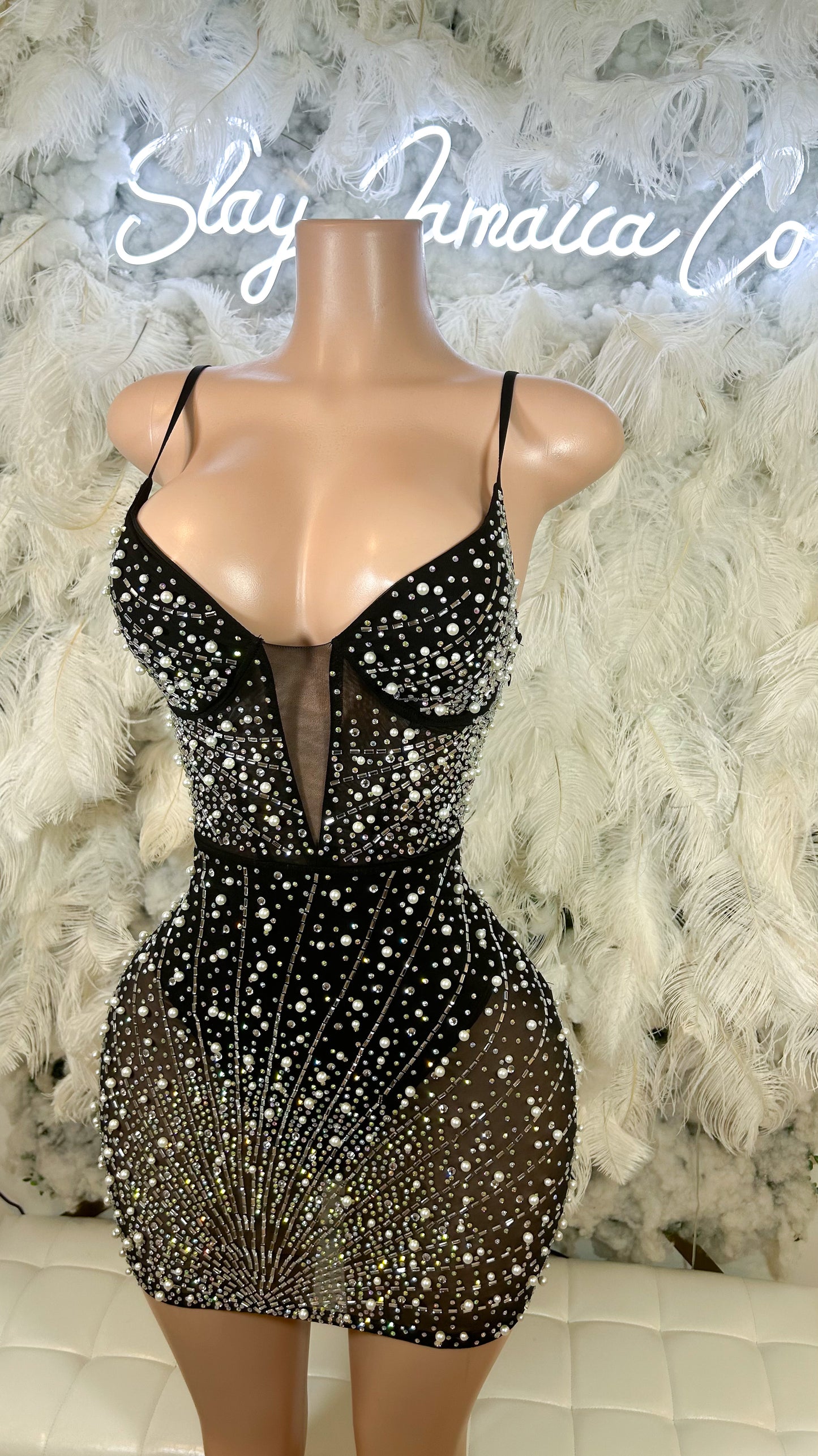 Meant For You Rhinestone Mesh Mini Dress
