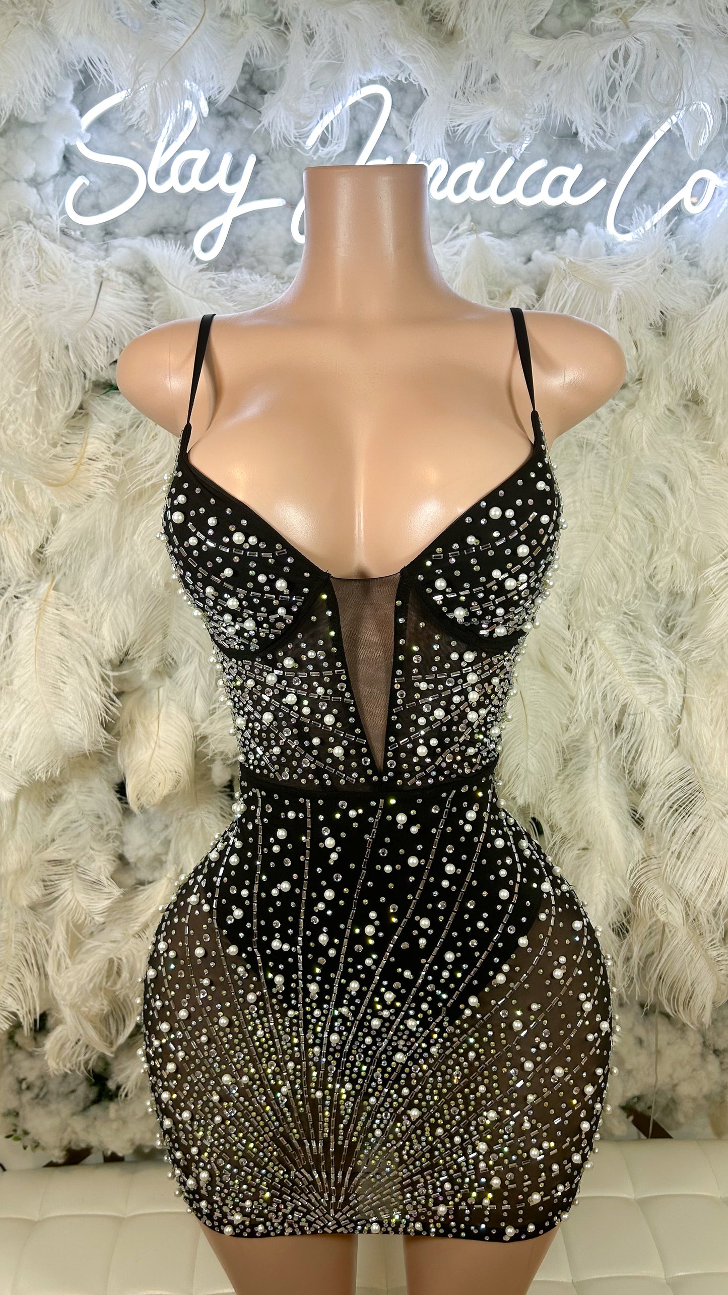 Meant For You Rhinestone Mesh Mini Dress