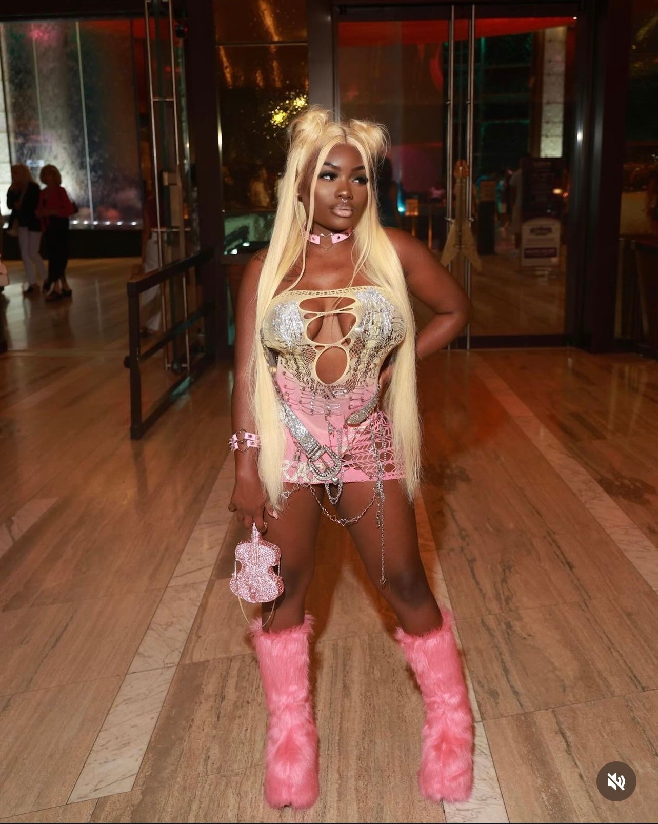 The Biggest Brat Embellished Mesh Mini Dress