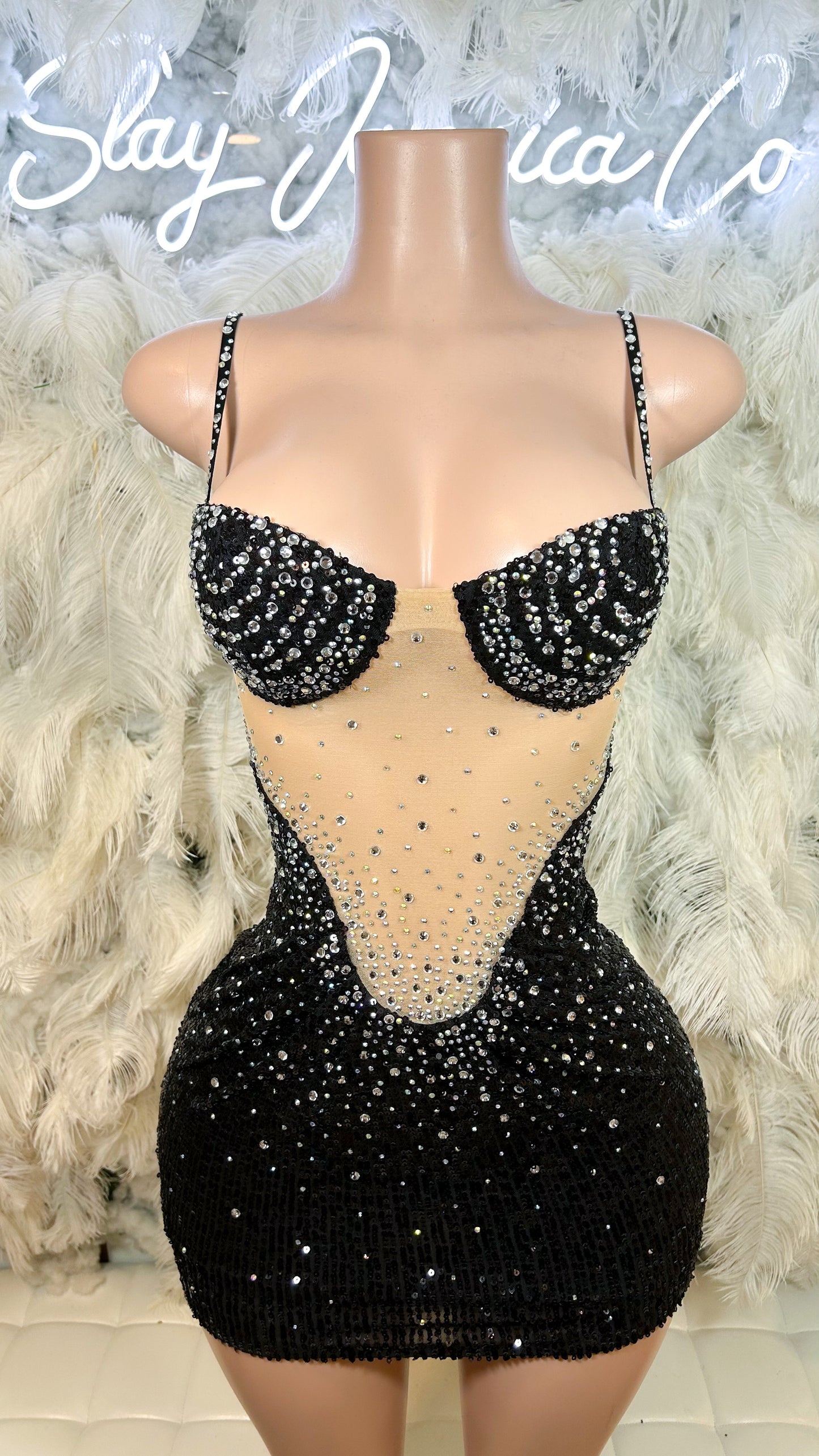Baddie Trouble Sequin Rhinestone Mini Dress