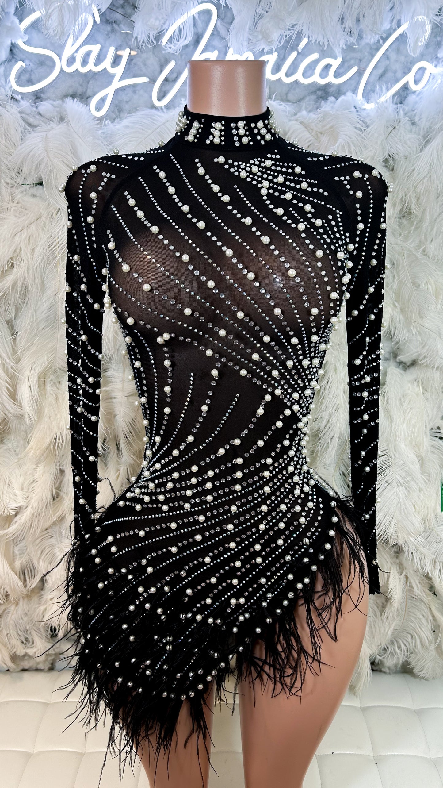 Top Notch Pearl Luxe Mini Dress -Black