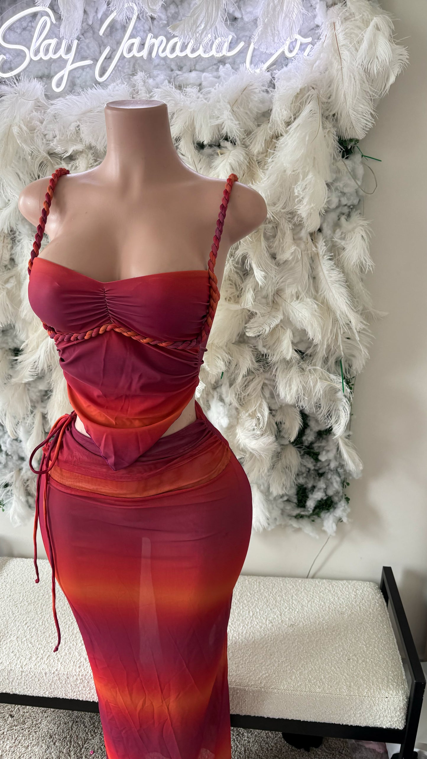 Tequila Sunrise Mesh Skirt Set