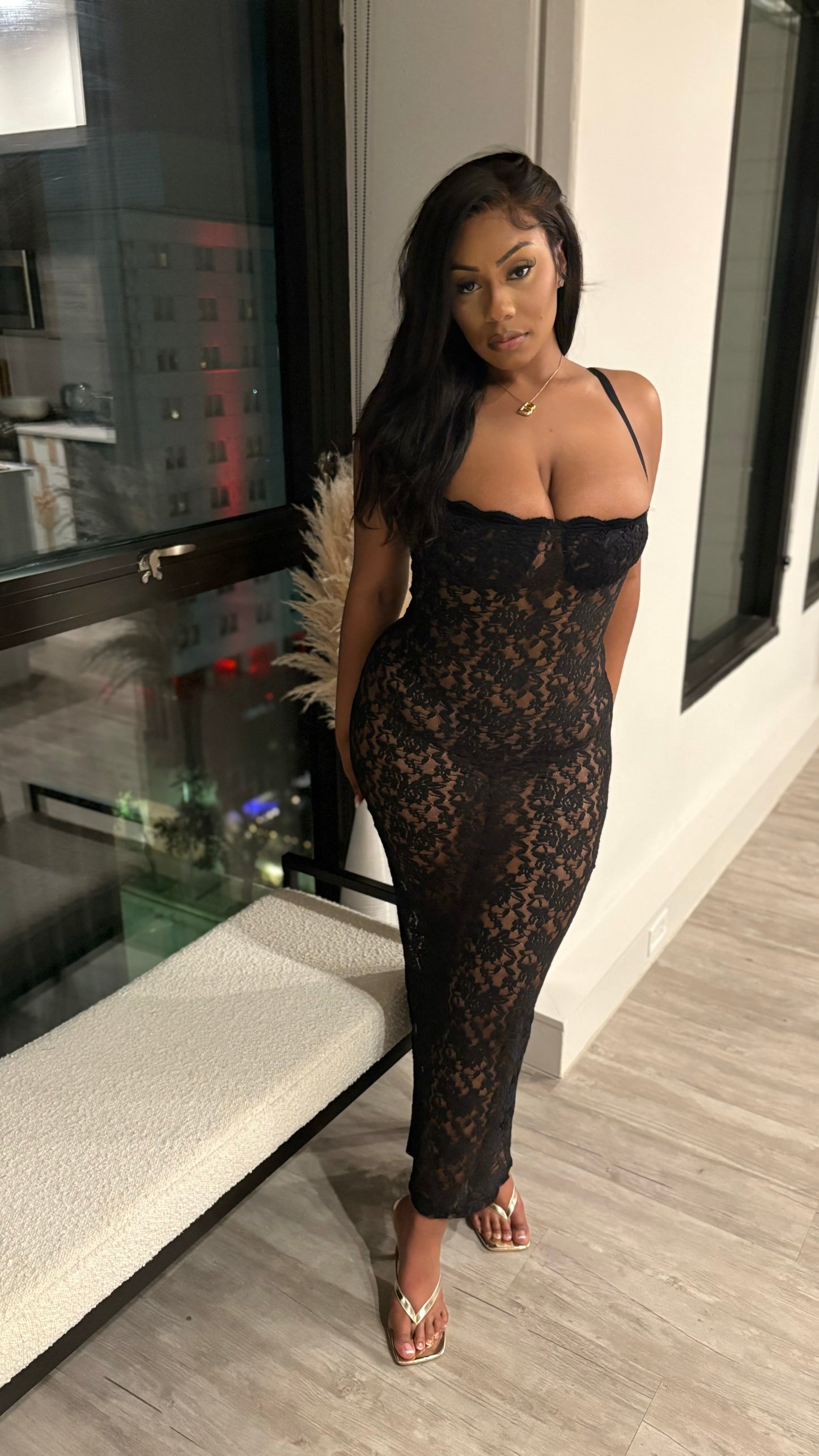 Lace Me Up Maxi Dress- Black