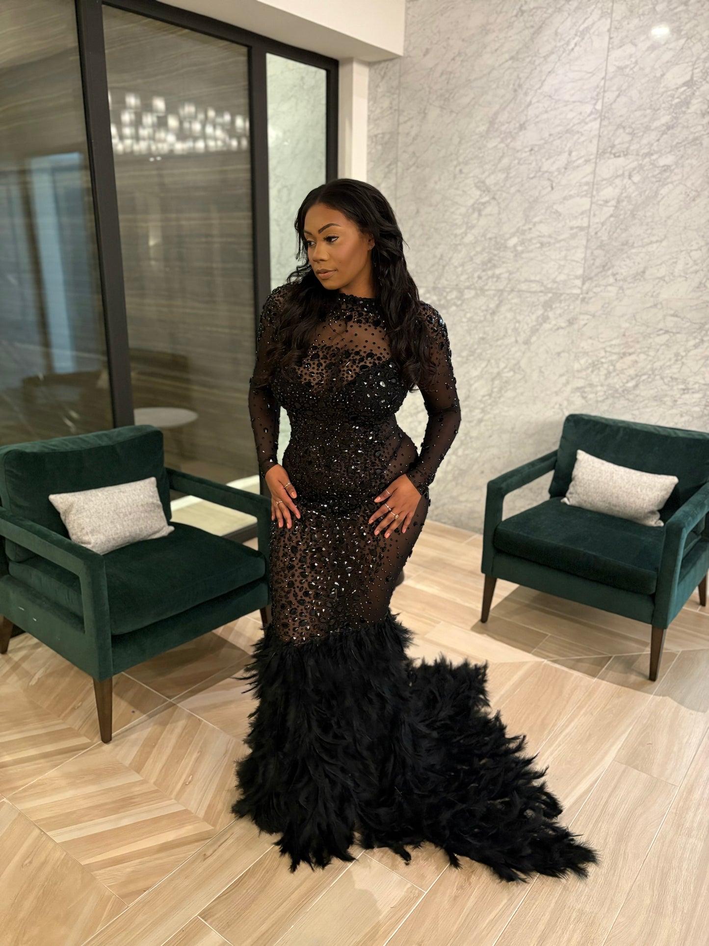 PREORDER ONLY Can’t Keep My Eyes Off You Feather Maxi Dress