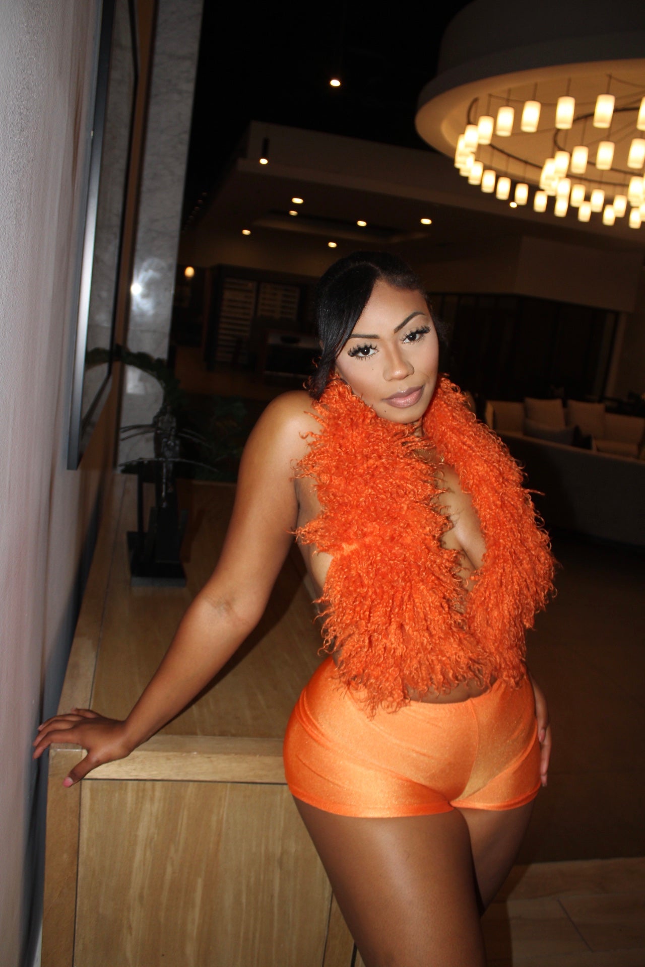 READY TO SHIP Summer Just Begun Mongolian Fur Shorts set - Orange