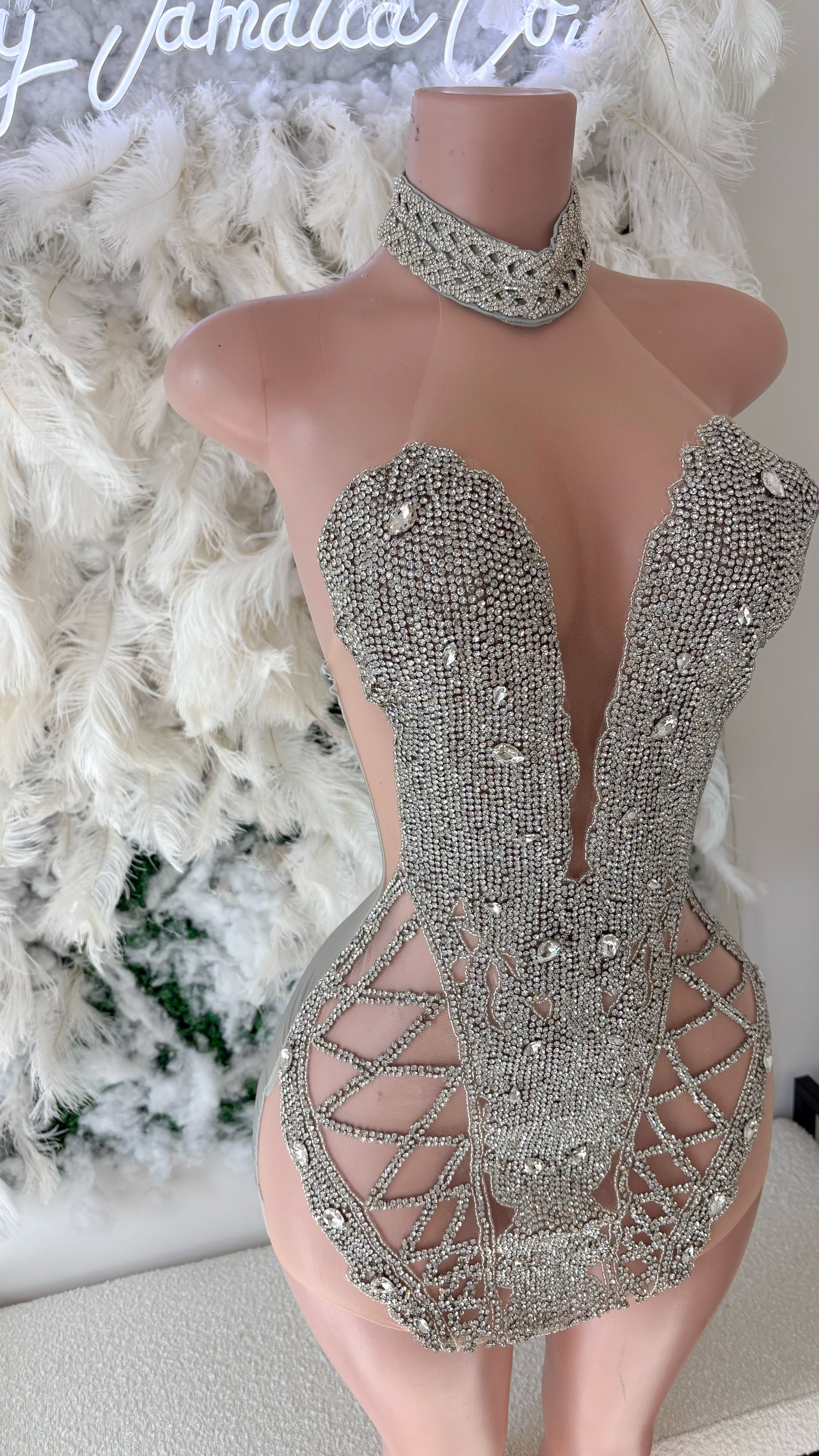 READY TO SHIP Like A Diamond Mesh Rhinestone Mini Dress