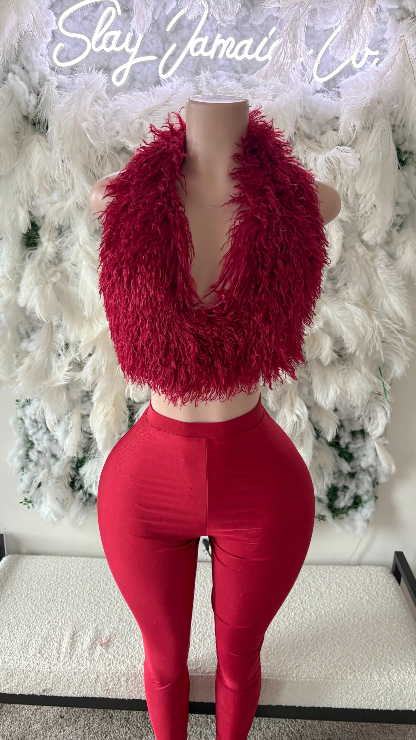 I Stay Hot Mongolian Fur Pants Two Piece Set
