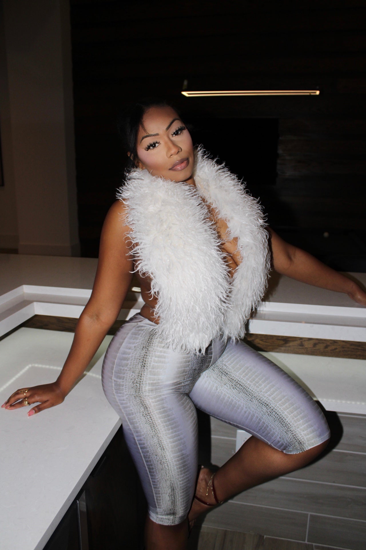 READY TO SHIP Venom Snakeprint Mongolian Fur Capri Set