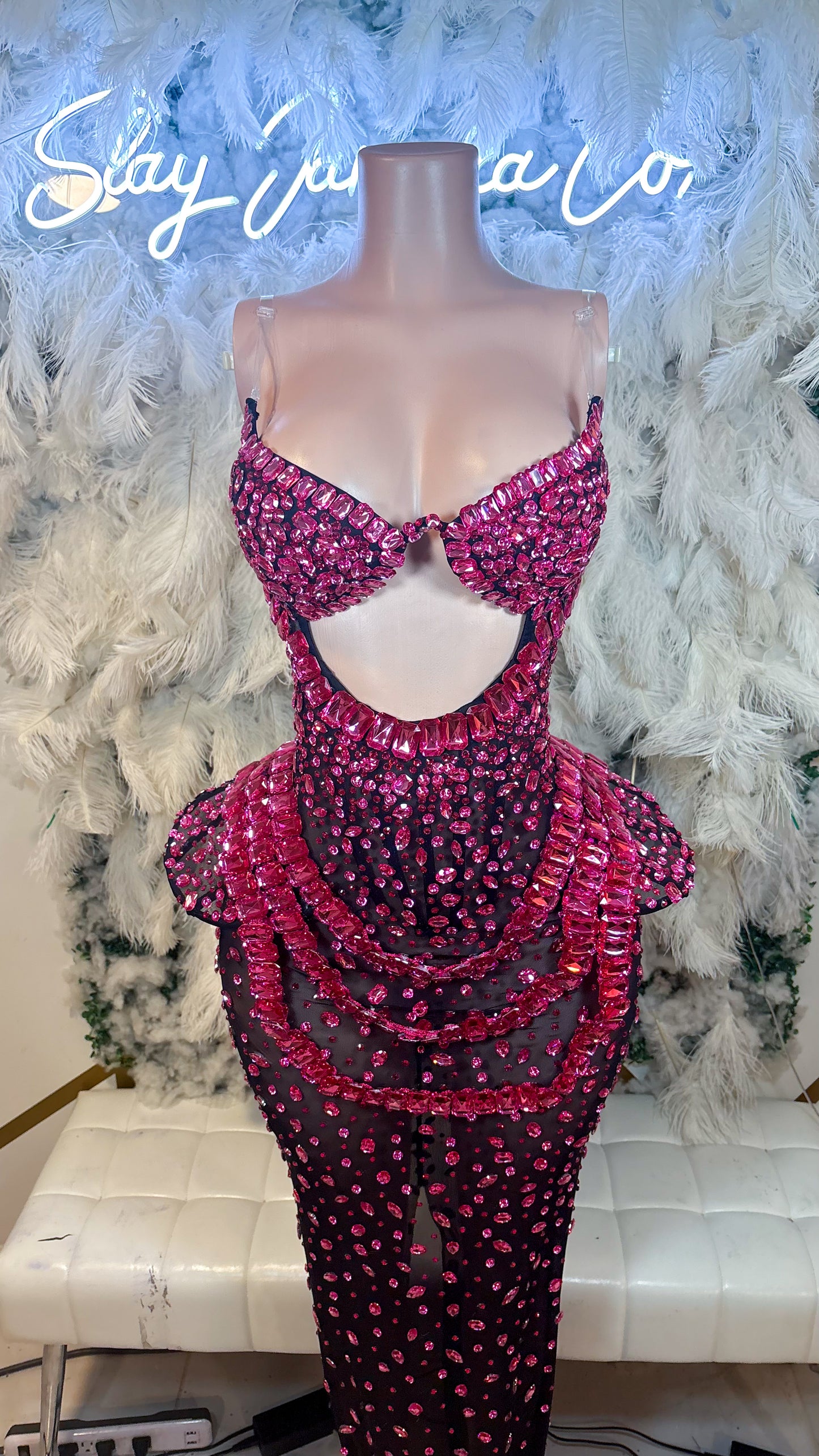 PREORDER ONLY Diamonds Are Forever Luxe Rhinestone Maxi Dress - Fuschia