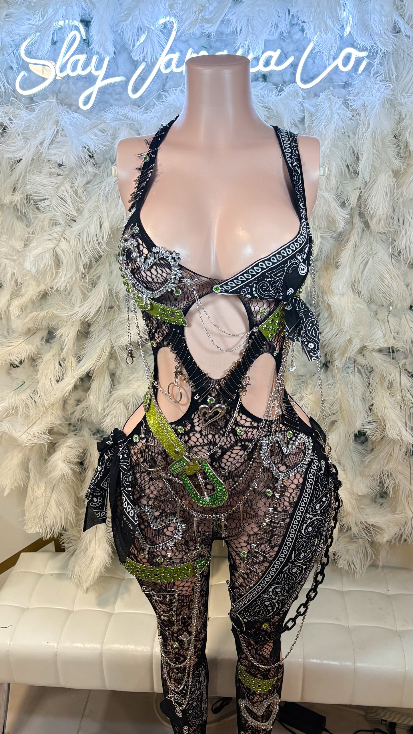 READY TO SHIP Slimerella Embellished Mesh Jumpsuit