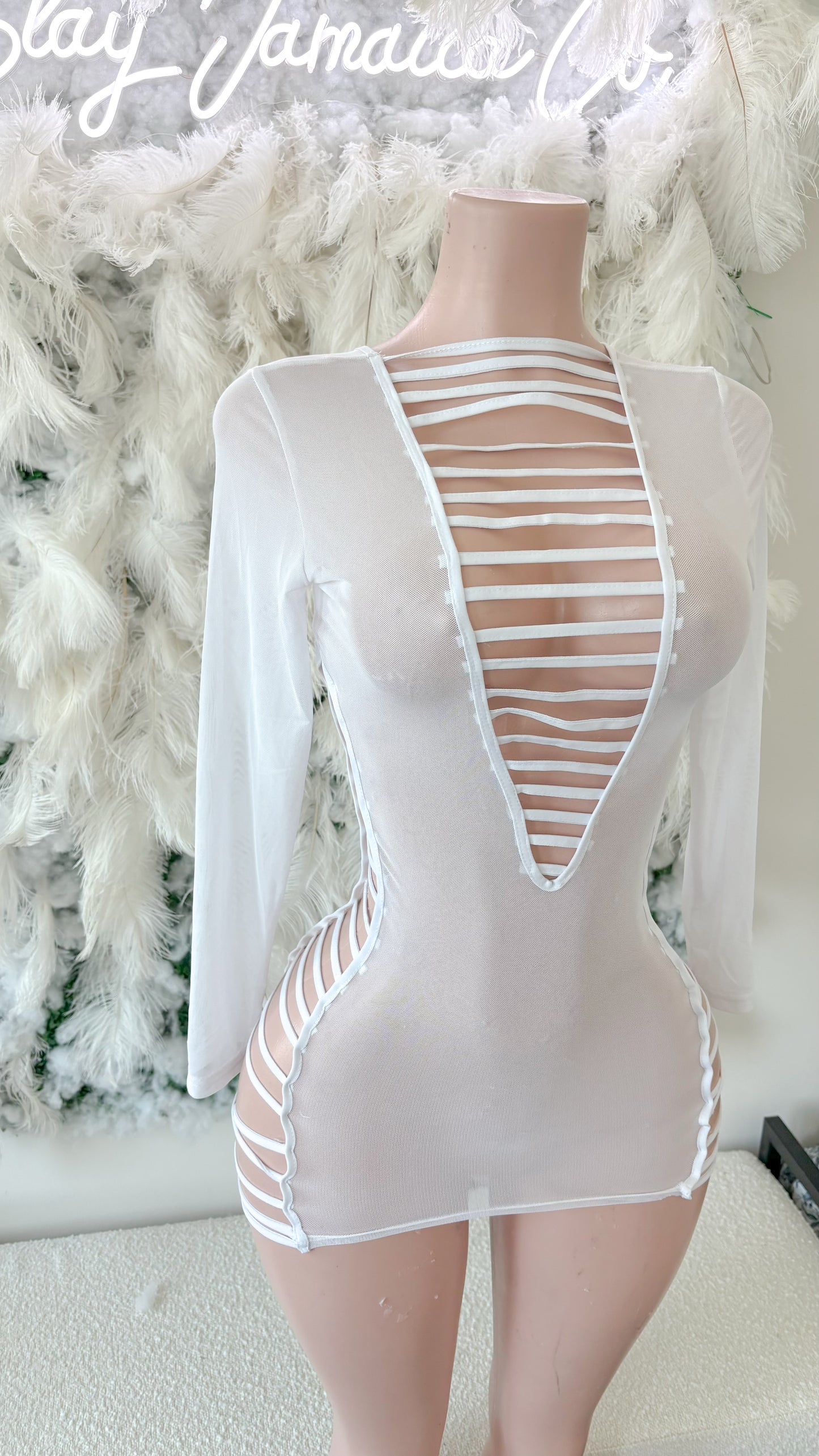 Peek A Boo Mesh Mini Coverup - white