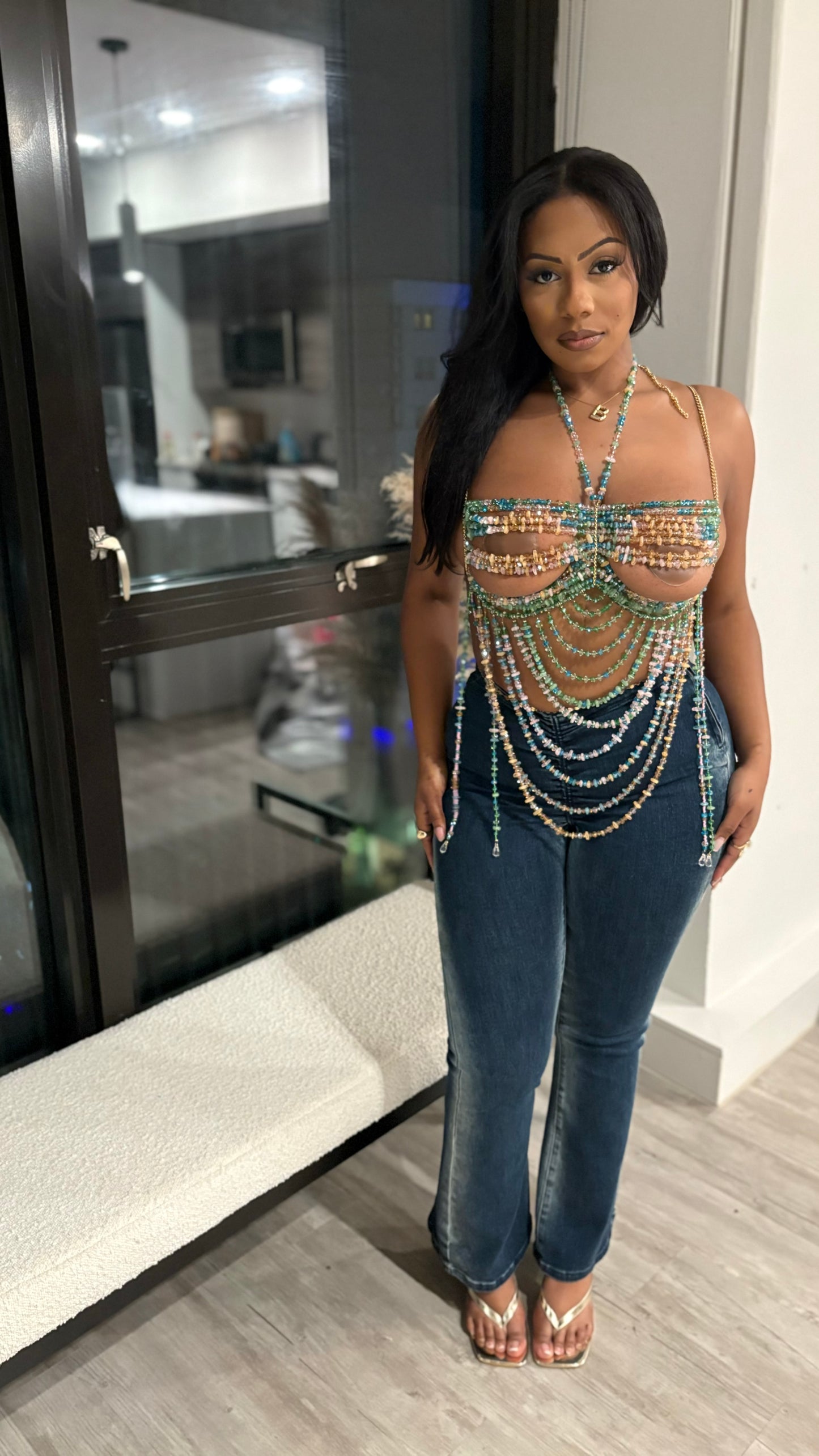 I Woke Up In Paradise Acrylic Beaded Top