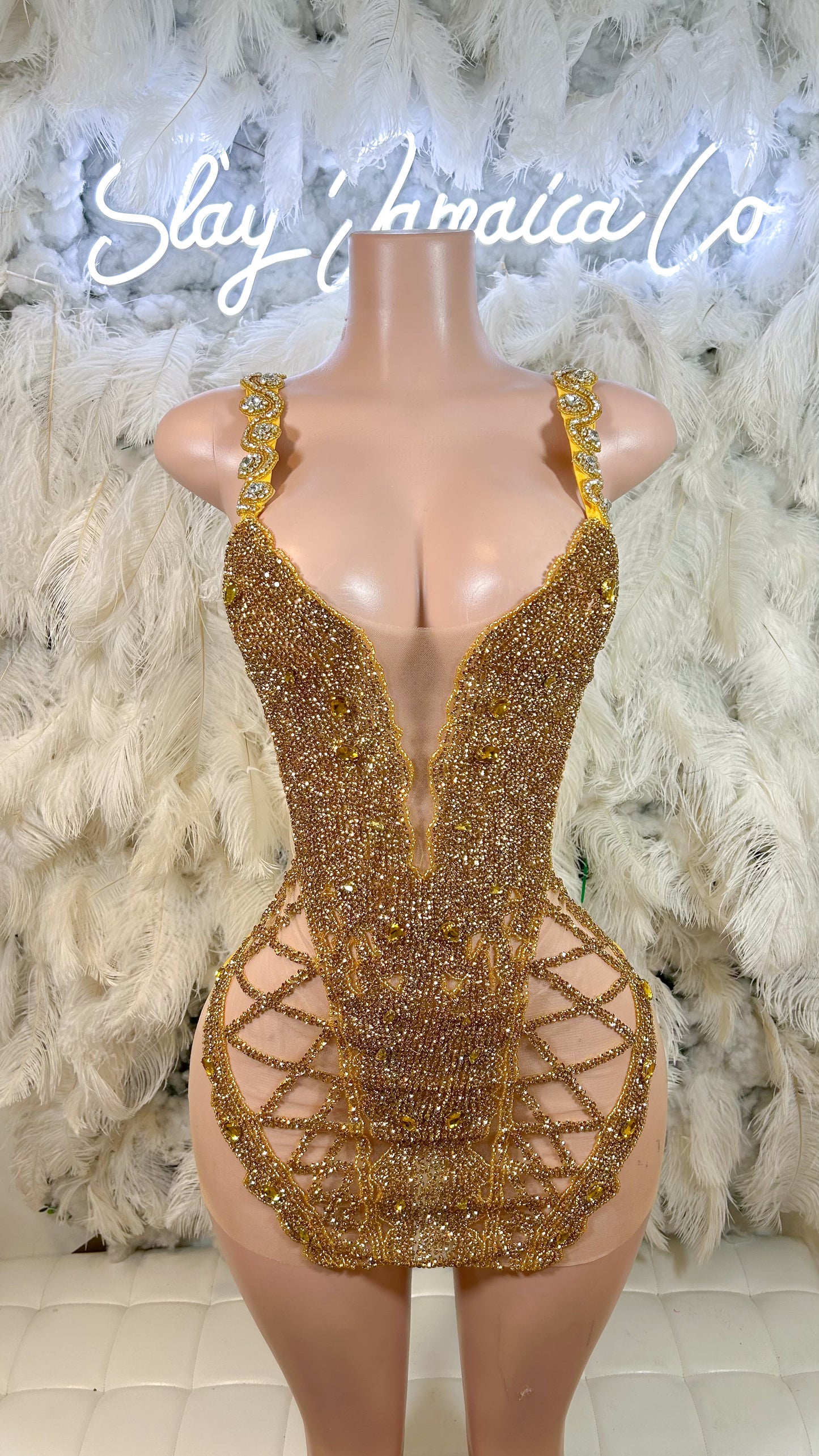 PREORDER ONLY Never Lacking Gold Rhinestone Mini Dress