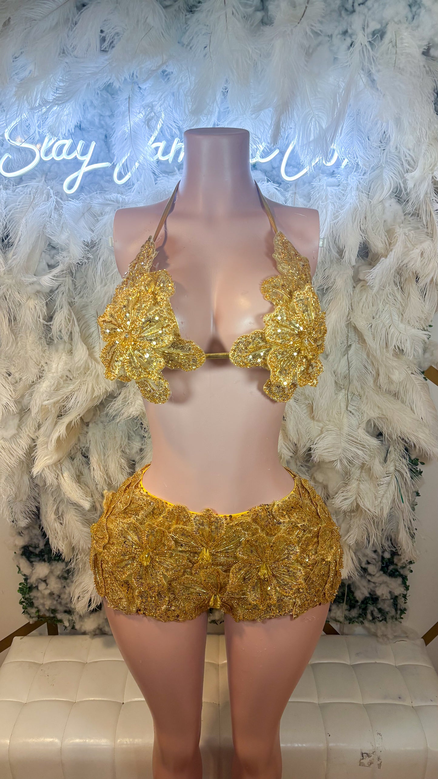 Seychelles Doll Floral Sequin Shorts Set - Gold