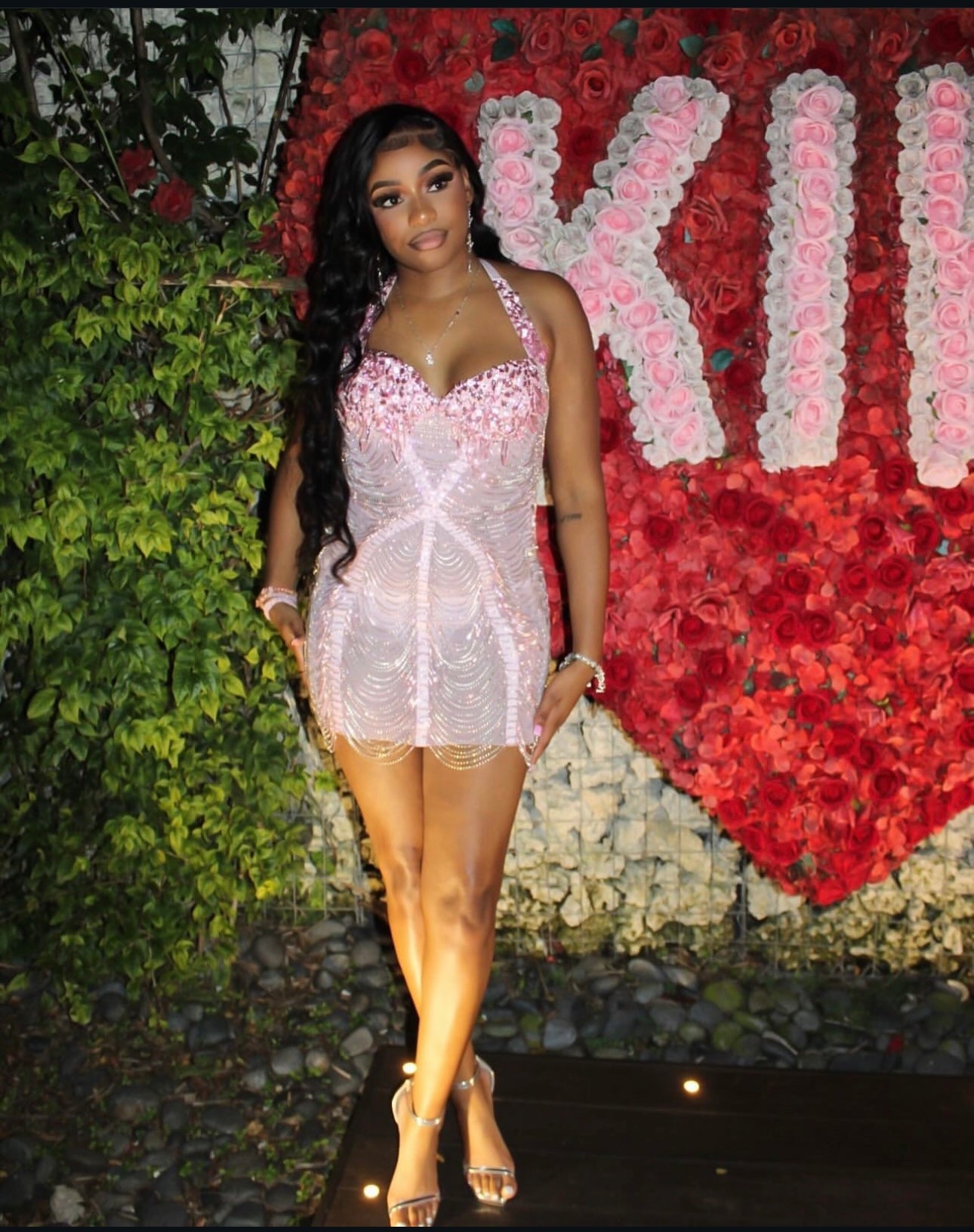 PREORDER ONLY Crystal Luxe Rhinestone Chain Mini Dress - PINK
