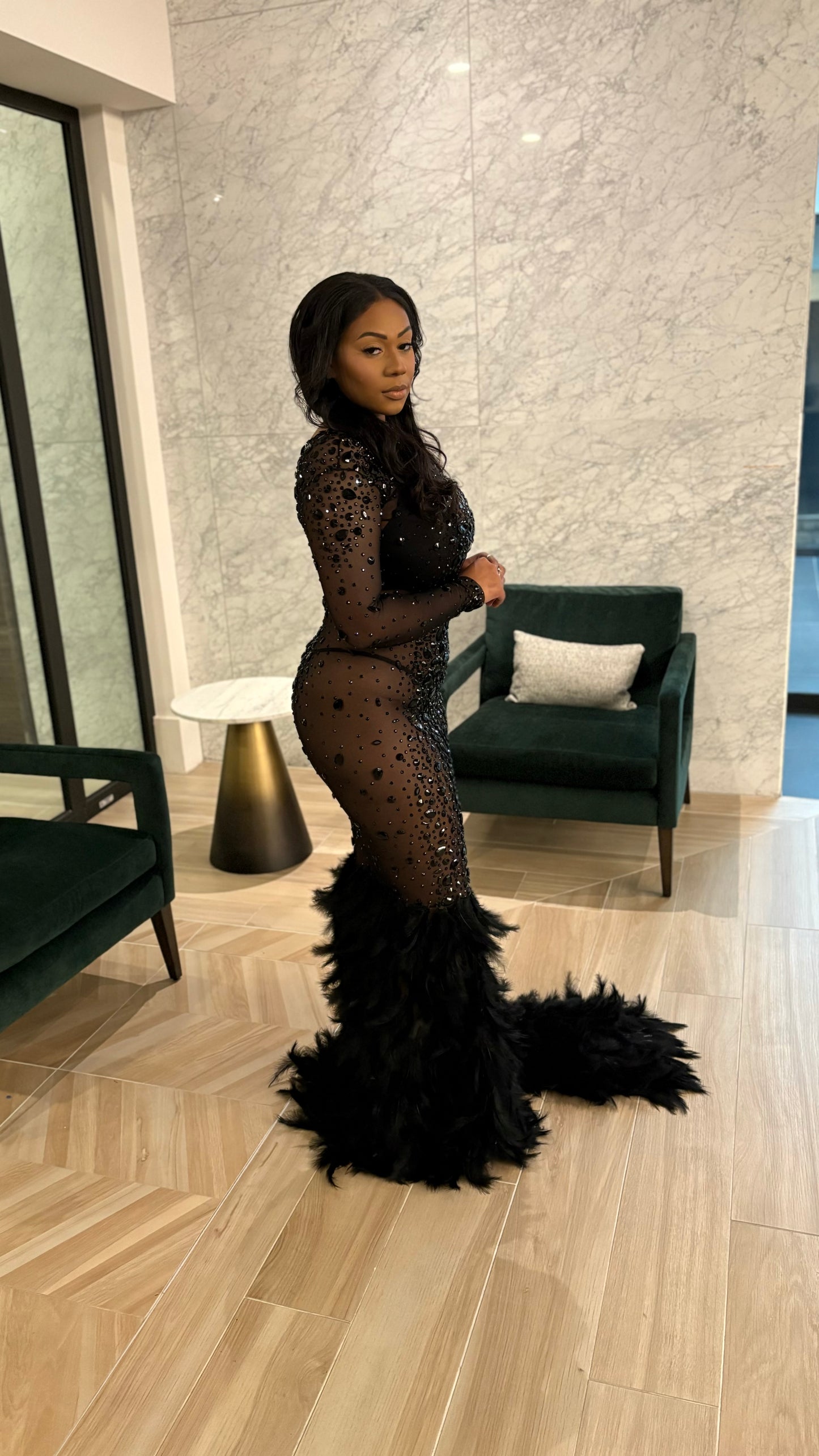 PREORDER ONLY Can’t Keep My Eyes Off You Feather Maxi Dress
