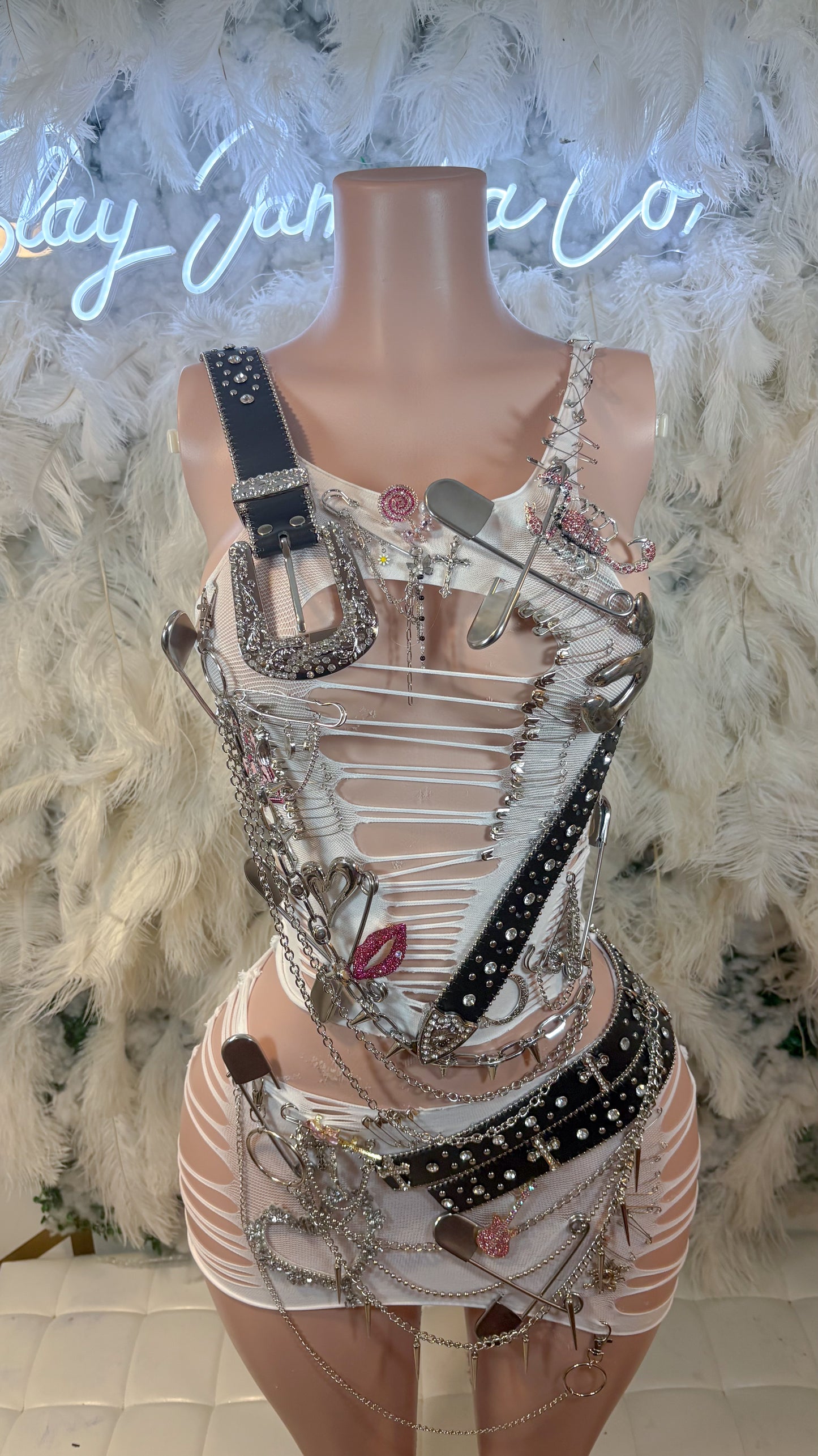 Rebel Tingz Emebellished Mesh Skirt Set