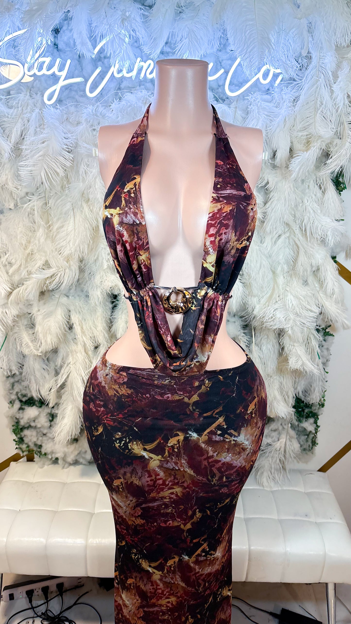 READY TO SHIP A Work Of Art Draped Cowl Neck Maxi Dress