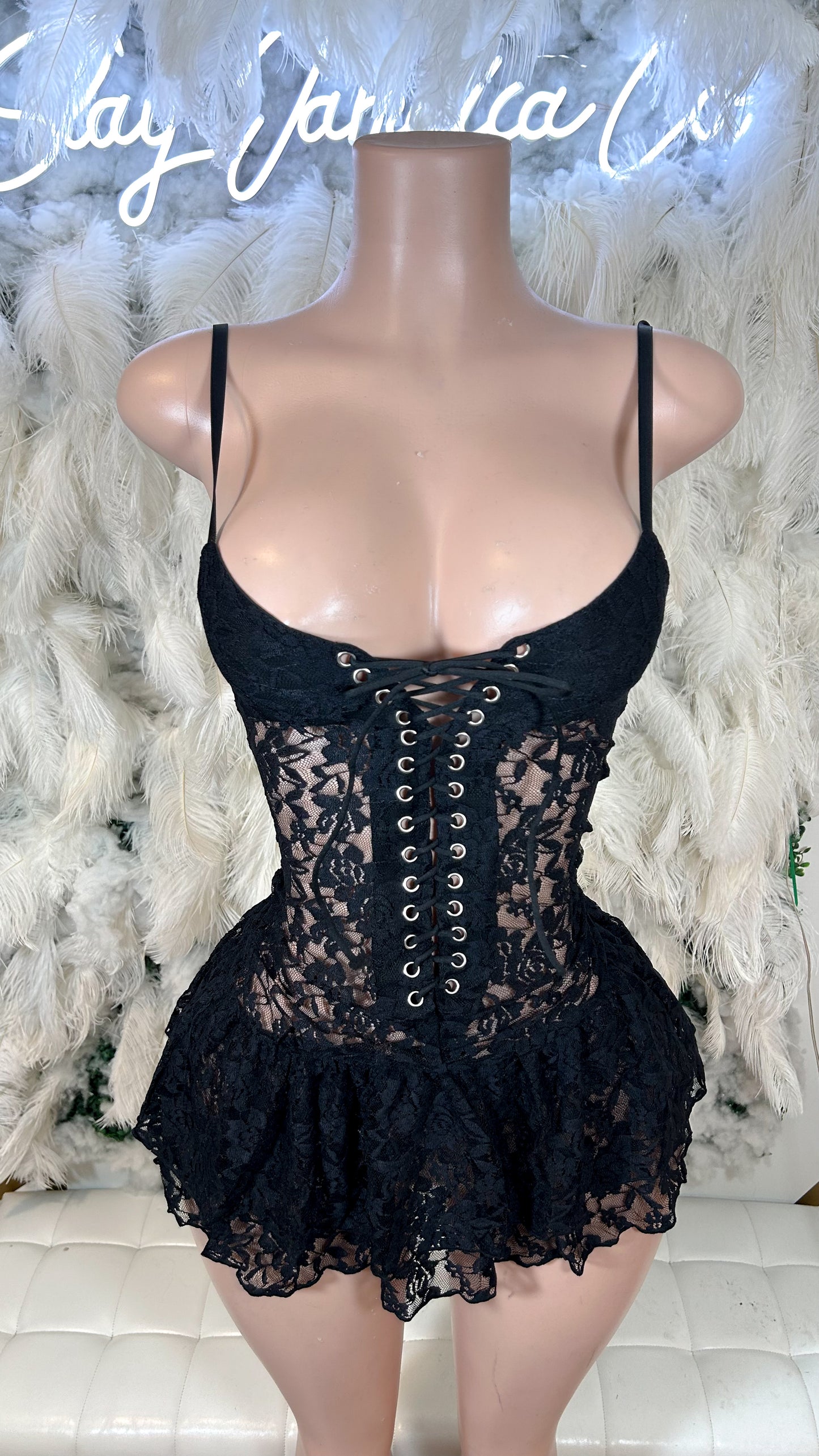 A Bad Bitch Dream Lace Mini Dress - Black