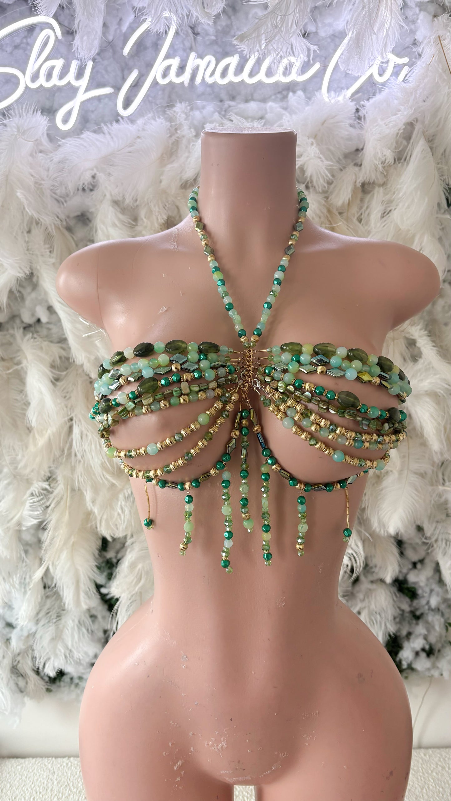 Summers in Capri Acrylic Beaded Top - Green