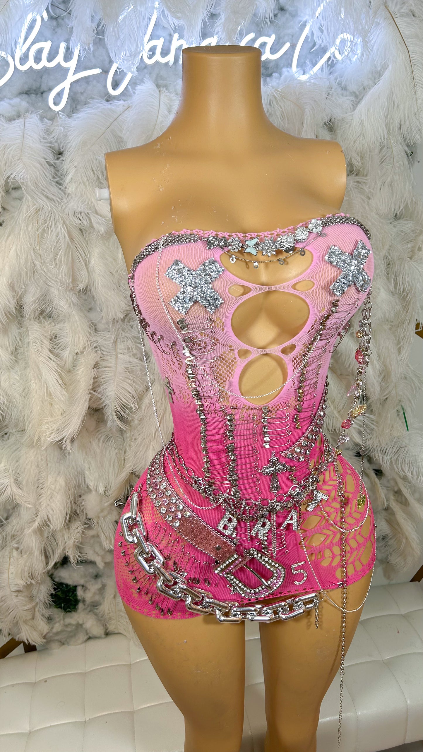 Brat Attack Embellished Mesh Ombré Dress