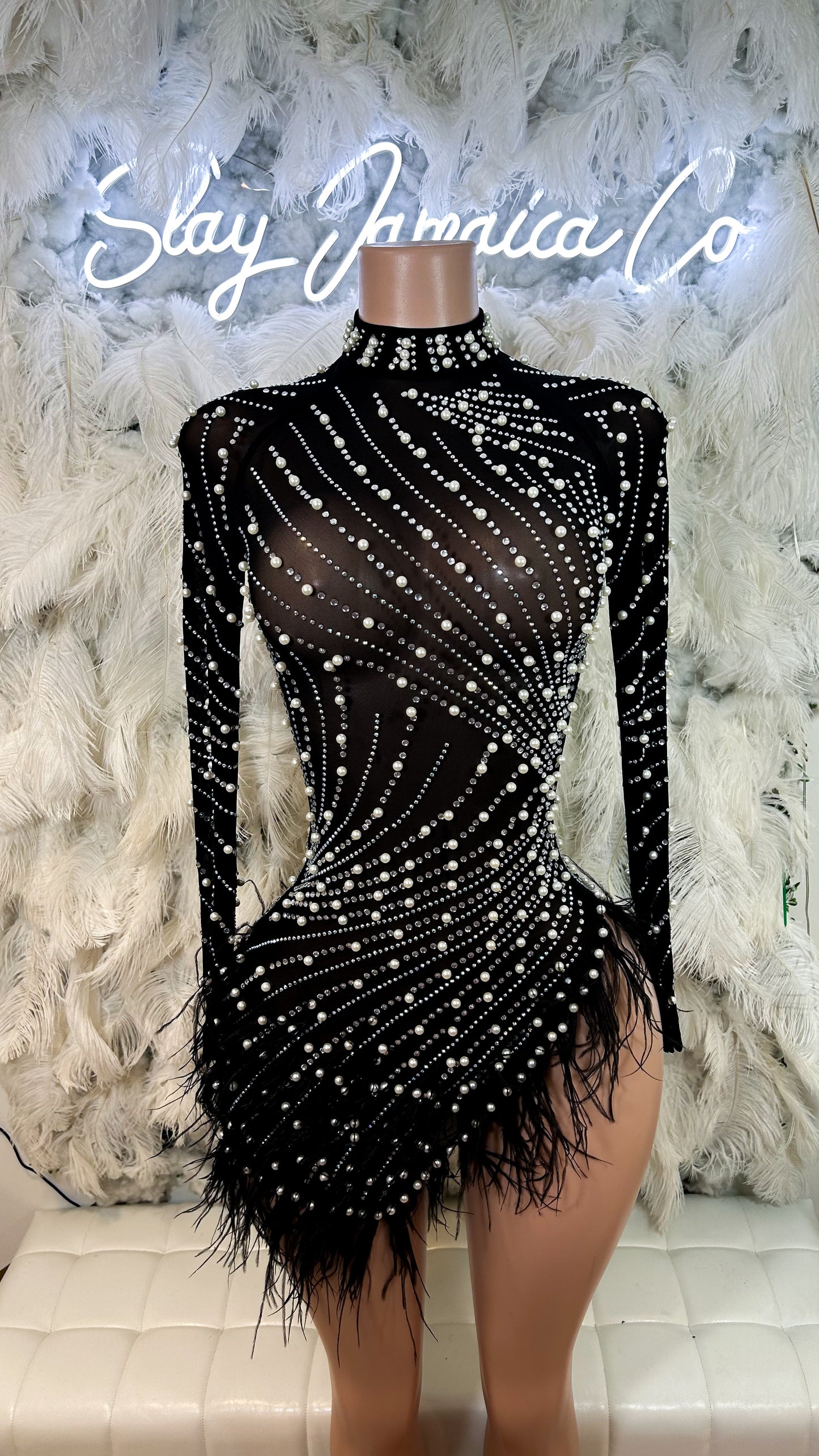 Top Notch Pearl Luxe Mini Dress -Black