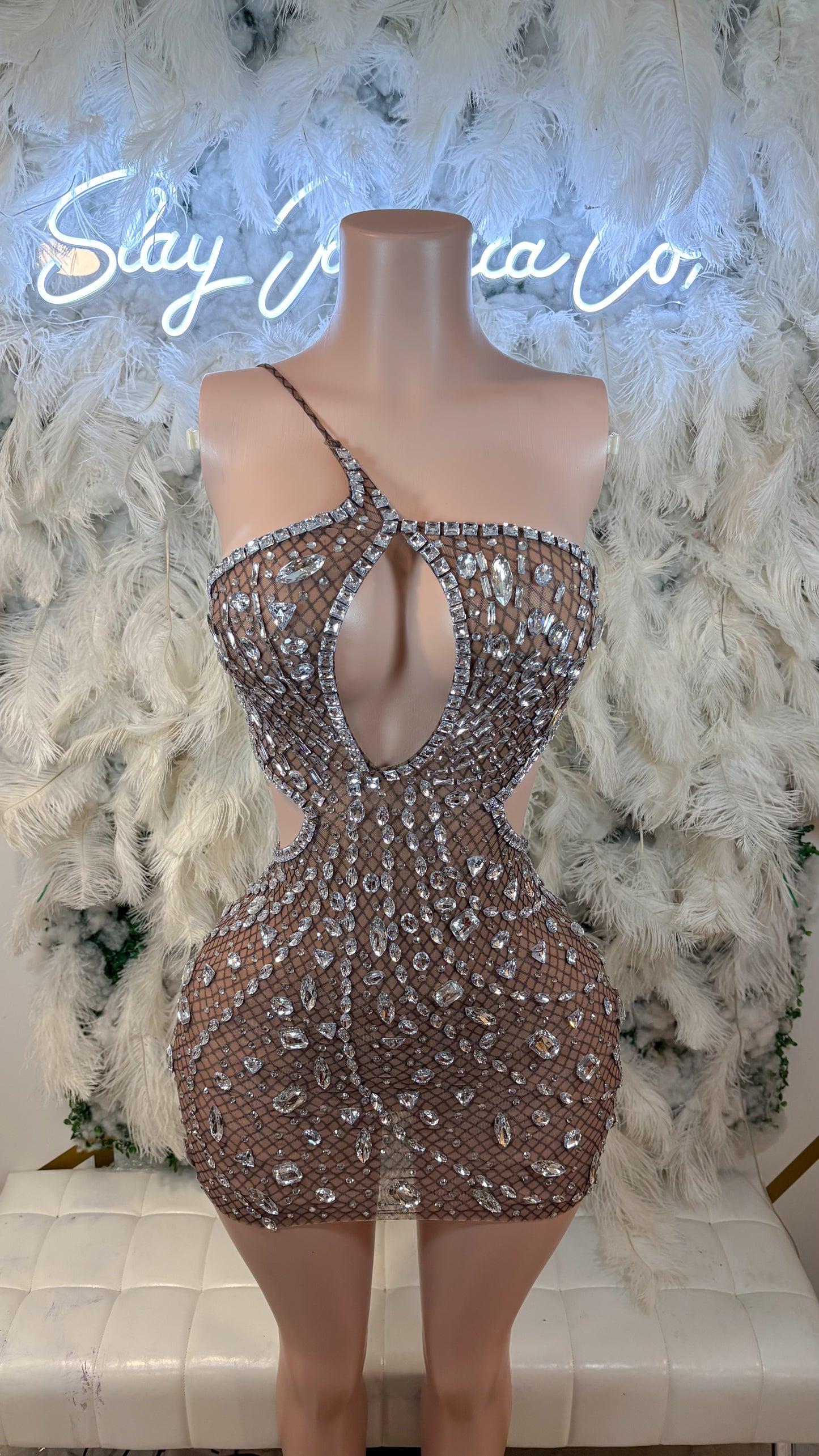 Her Favorite Secret Rhinestone Mesh Mini Dress